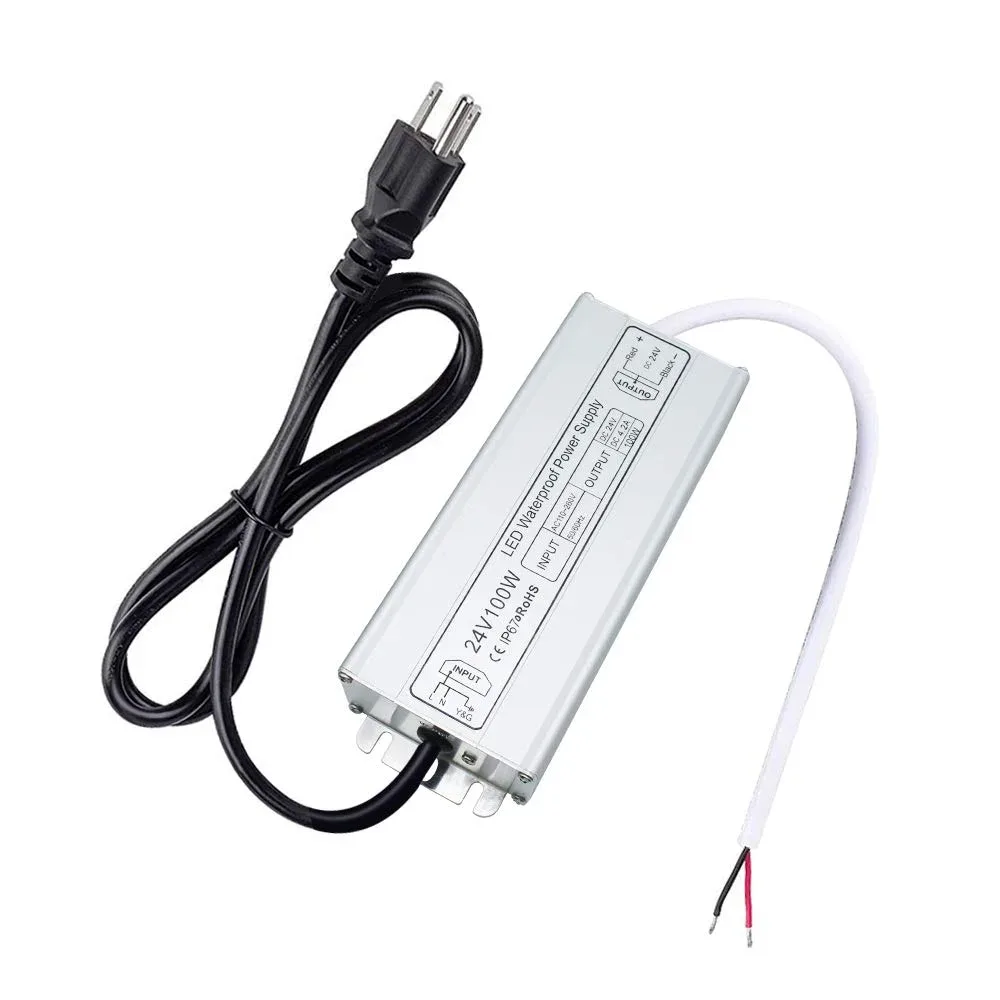 inShareplus 24 Volt LED Power Supply, 100W IP67 Waterproof Outdoor Driver,AC 110-260V to DC 24V 4.2A Low Voltage Transformer, Adapter with 3-Prong Plug for LED Light, Computer Project, Outdoor Use