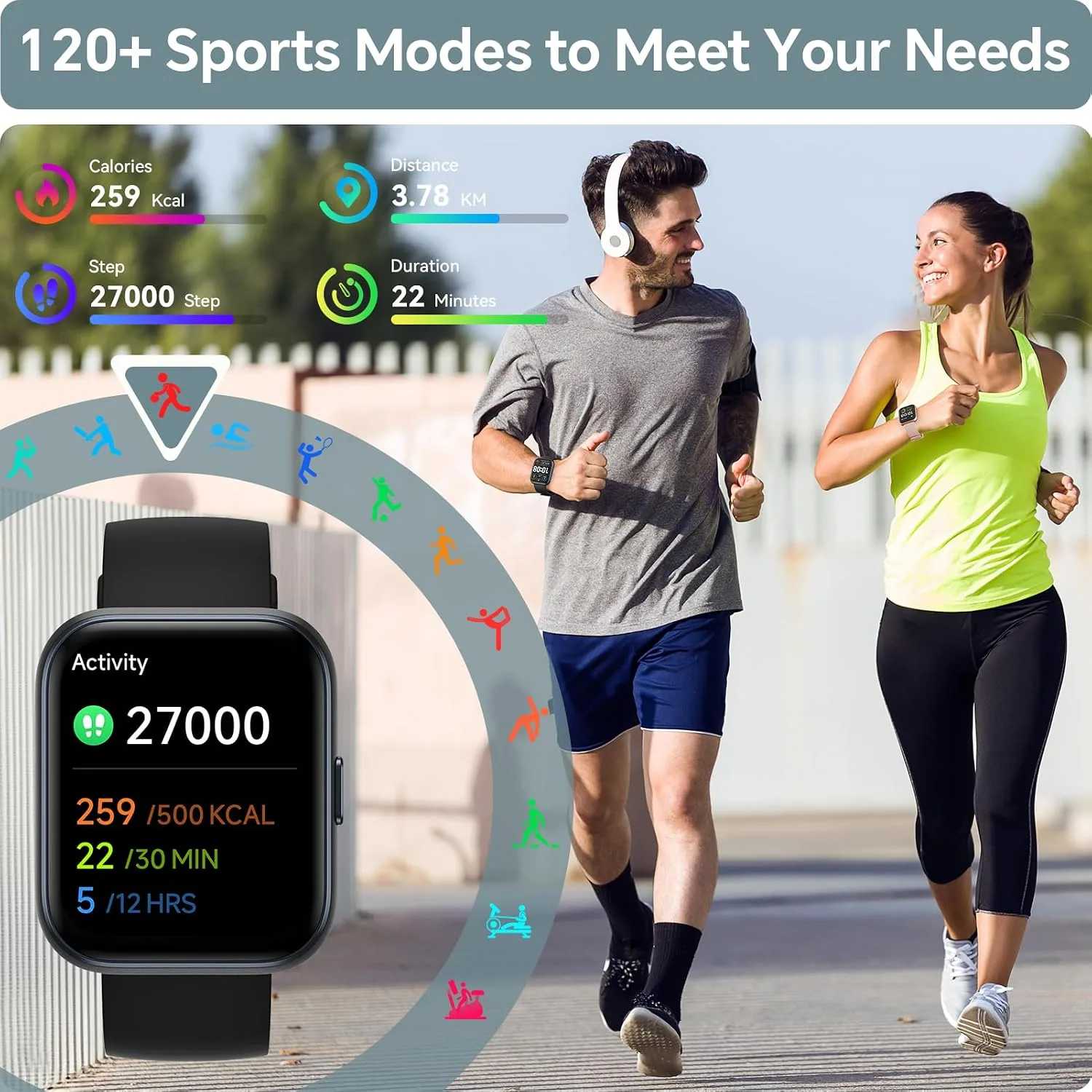 Smart Watch for Men Women, 1.85" Smart Watches Compatible iPhone/Samsung/Android (Answer/Make), Fitness Tracker with Heart Rate/Sleep/SpO2 Monitor, Smartwatch 3ATM Waterproof 120+ Sport Modes, Alexa