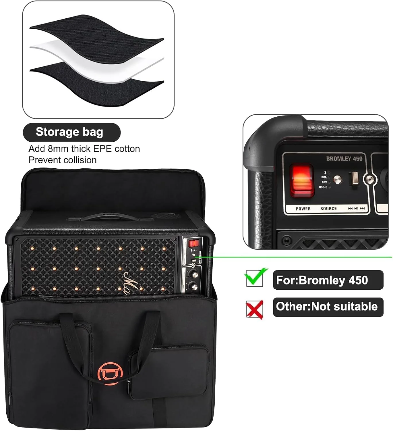 Carrying Case Travel Cover Compatible with Marshall Bromley 450