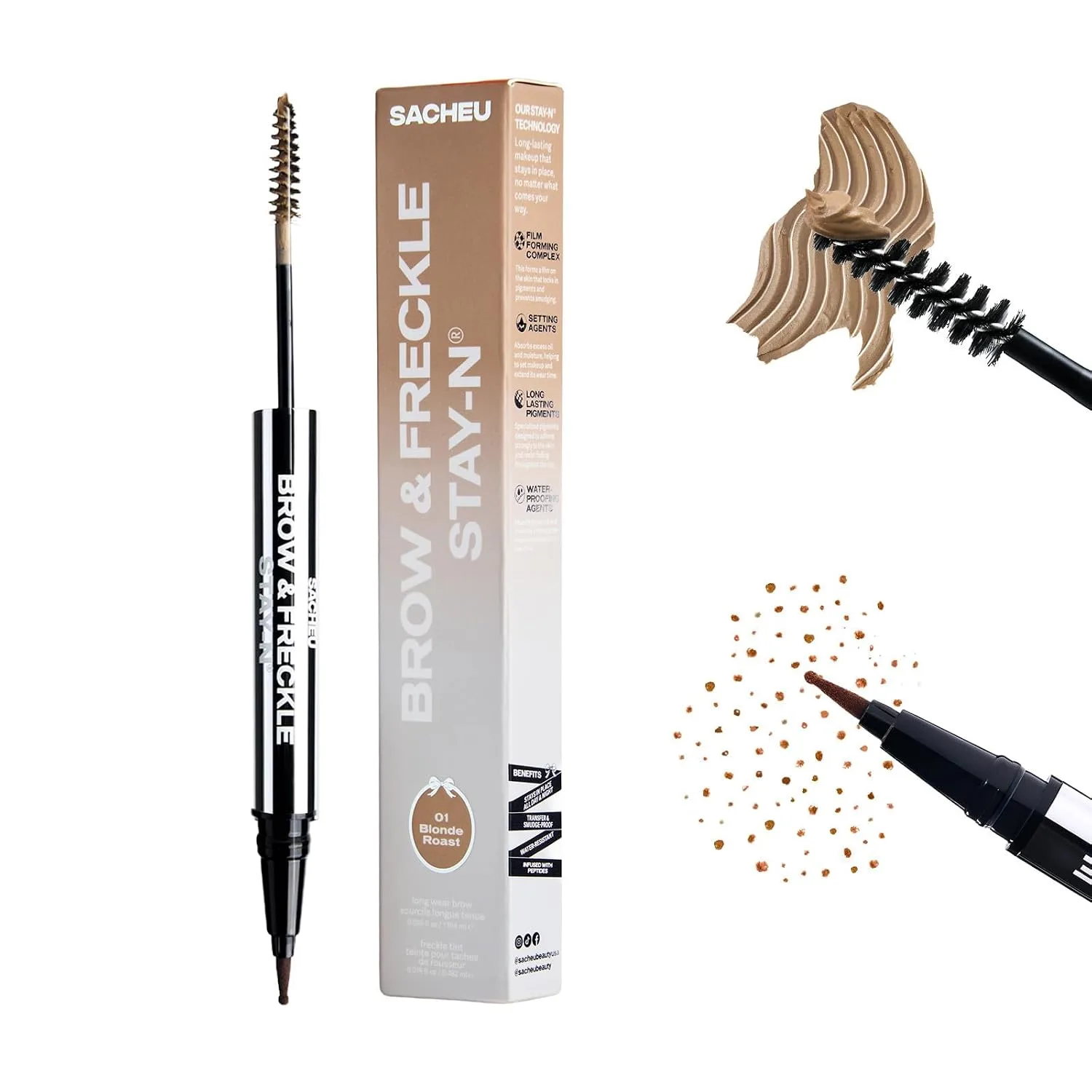 Gel para cejas y lápiz de pecas Sacheu Brow & Freckle STAY-N Blonde Roast
