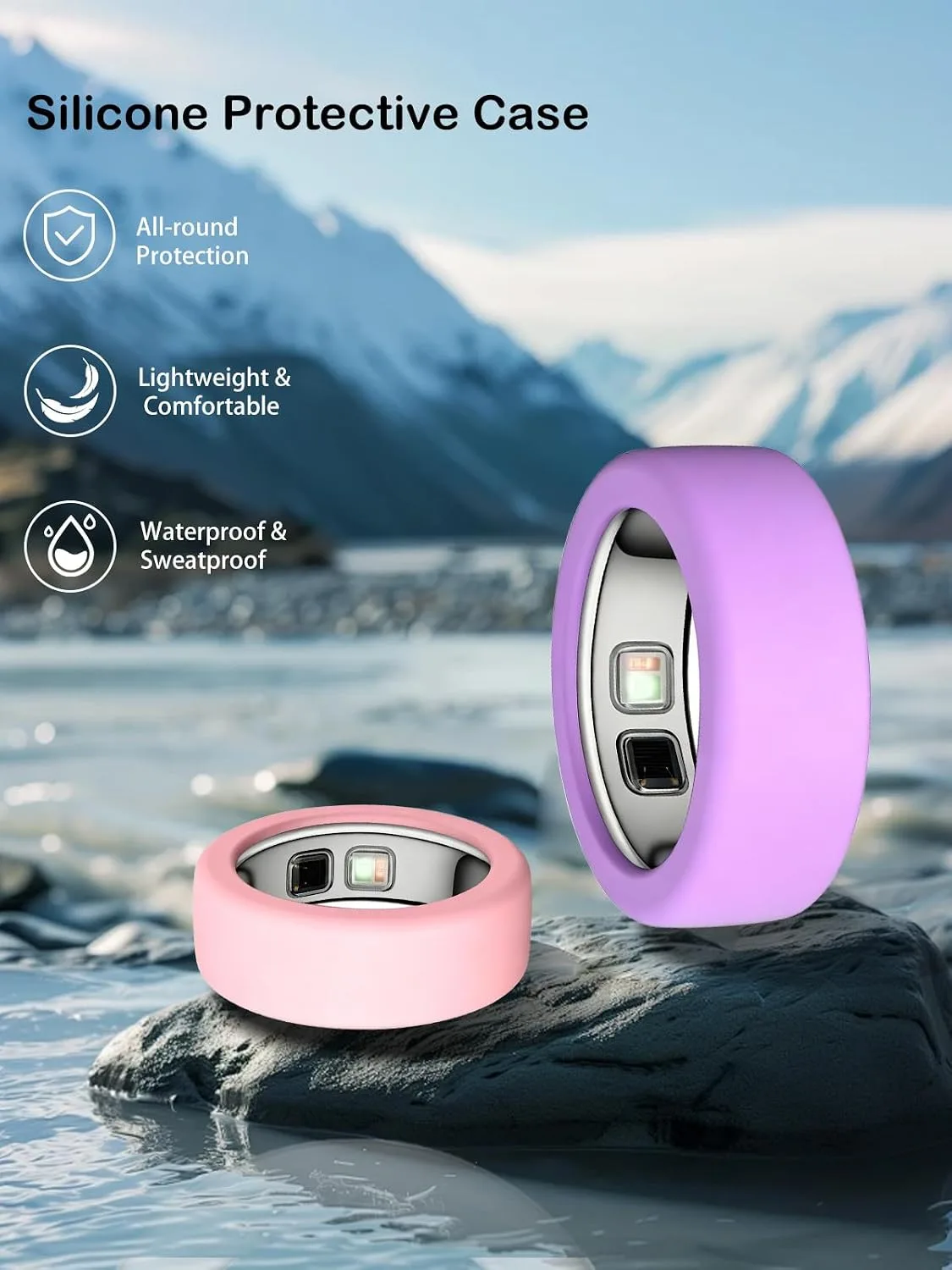 Silicone Case for Oura Ring 5, 2-Pack, M (10-13), Pink+ Purple