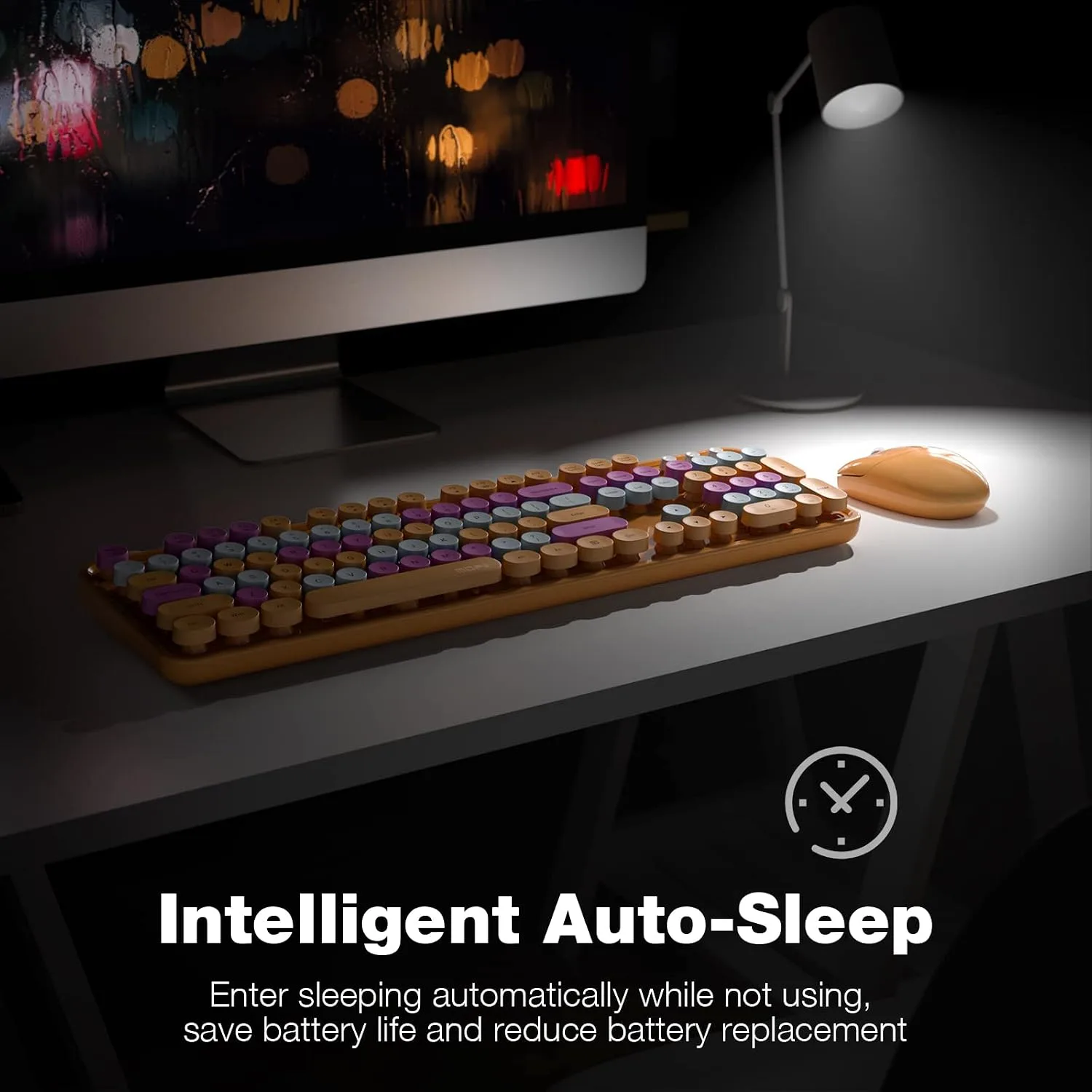 MOFII Wireless Keyboard and Mouse Combo, Orange Retro Keyboard with Round Keycaps, 2.4GHz Dropout-Free Connection, Cute Wireless Mouse for PC/Laptop/Mac/Windows XP/7/8/10 (Orange-Colorful)
