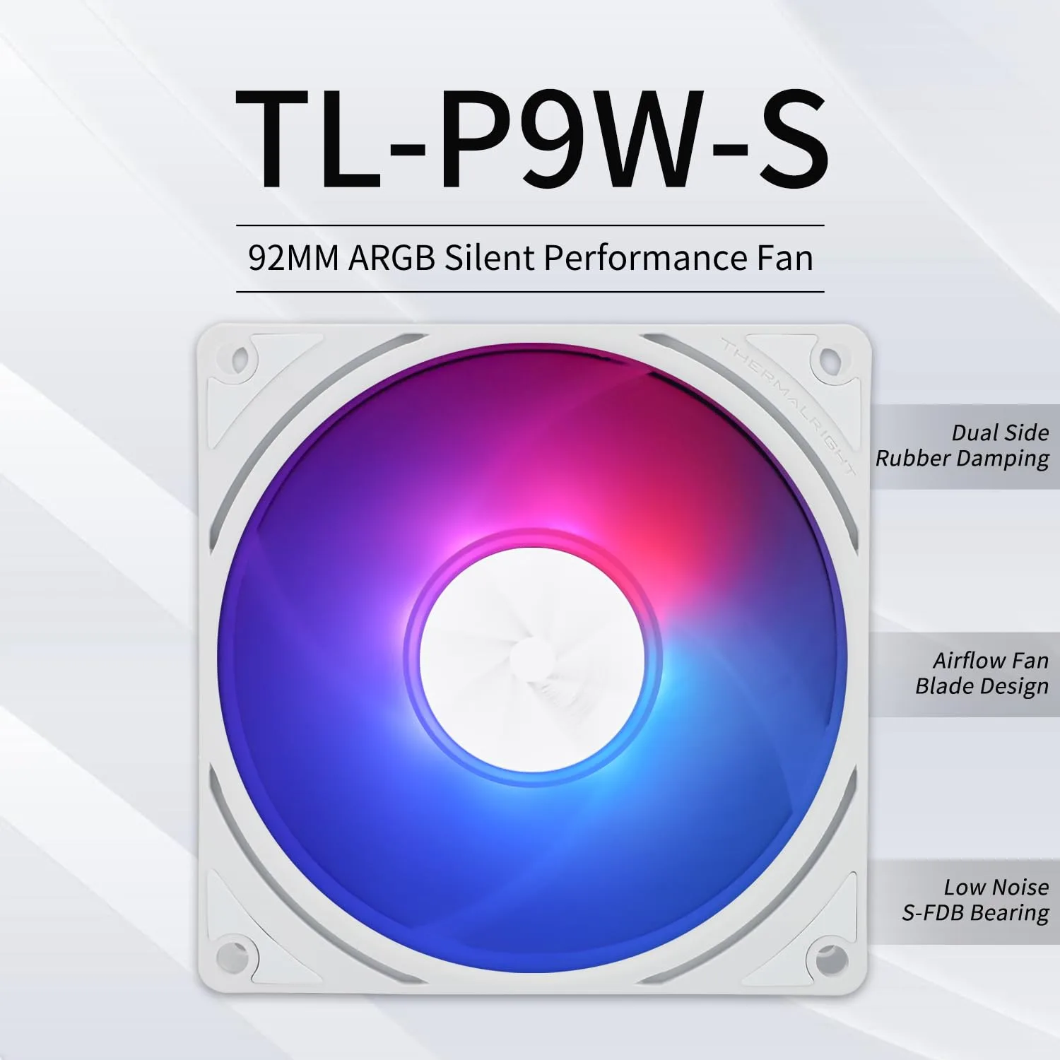 Thermalright TL-P9W-S CPU Fan ARGB,PC Case Fan Quiet 4PIN PWM Computer Fan, 9225 Specifications Silent Cooler Fan, 2200RPM Speed, Desktop CPU Cooling Fan(TL-P9W-S)