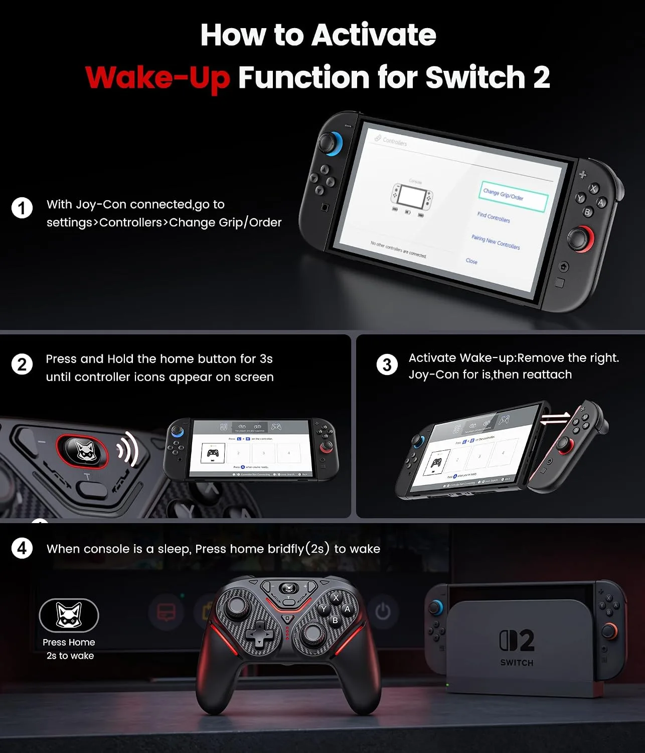 Svetaecho Switch 2 Pro Controller with TMR Joysticks, Wireless Controller for Switch 2/Switch with Charging Dock, Dual-Mode Hall Triggers, Wake-Up, Turbo & Programmable Back Buttons