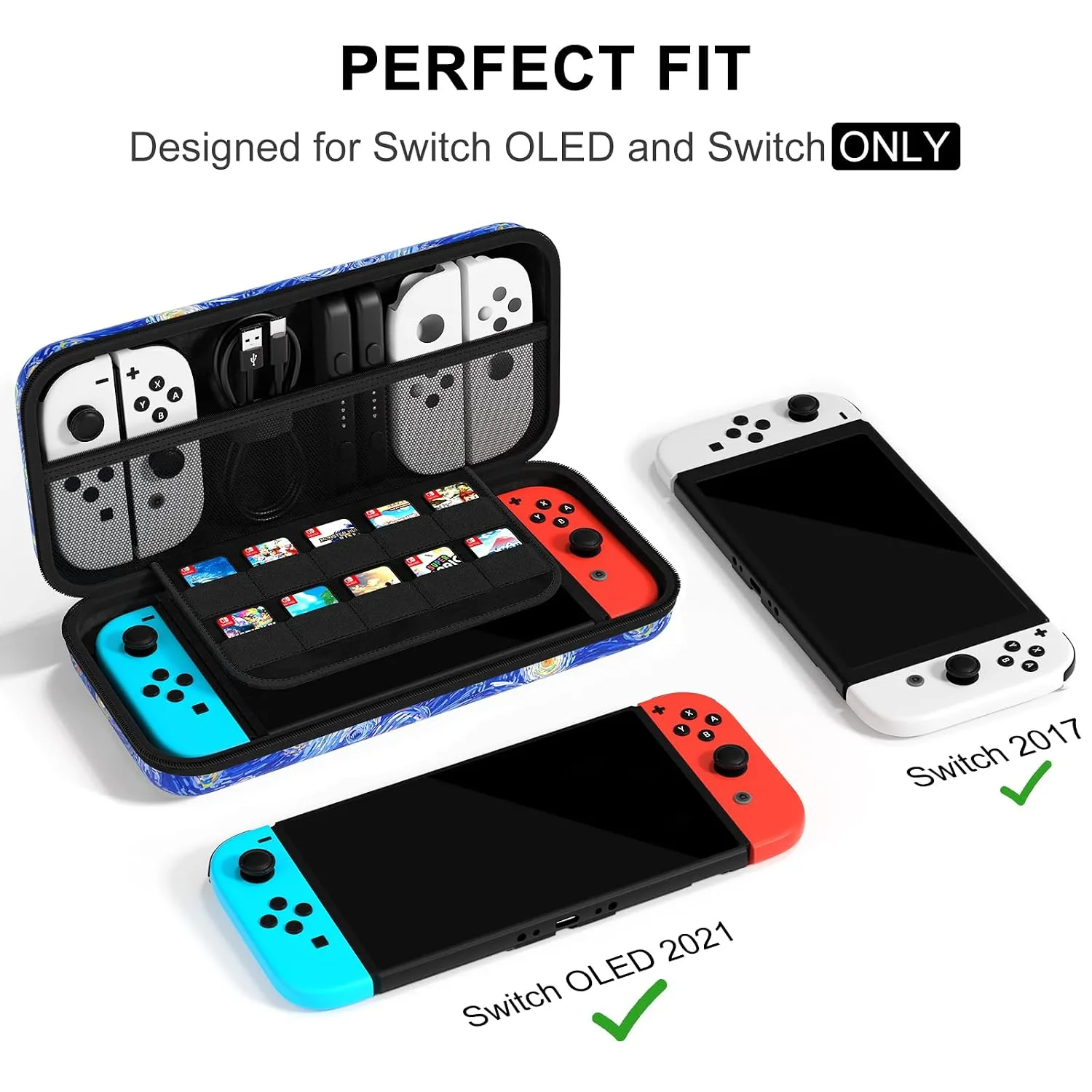 NPOOYI Carrying Case for Nintendo Switch OLED 2021/2017, Hard Shell Cover