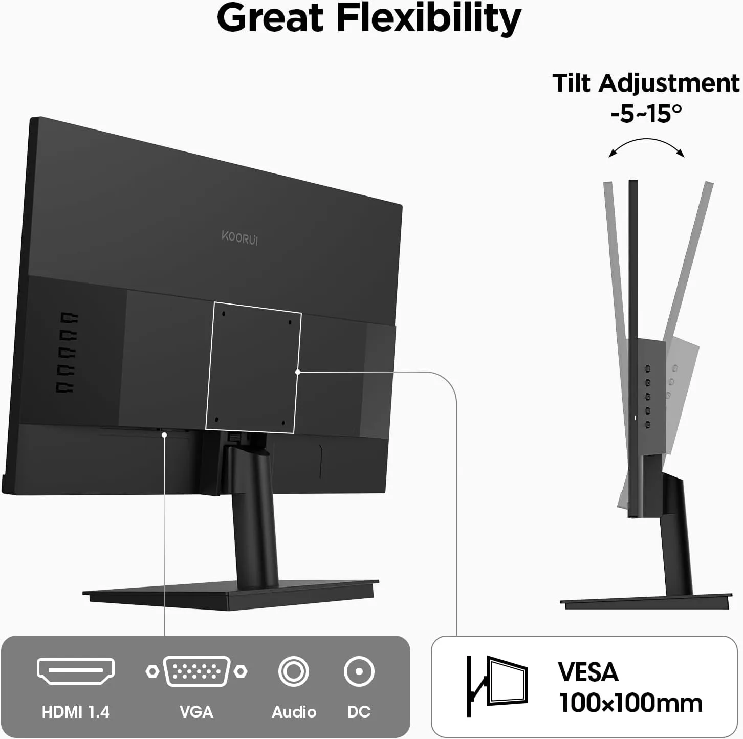 KOORUI 24-inch Computer Monitor FHD 100Hz VA HDMI/VGA, Audio Out