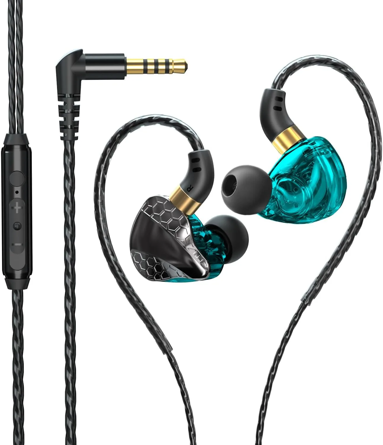 3.5mm Fixed Cable IEM, HiFi Wired Earbuds with Mic, Gaming Earbuds,Blue