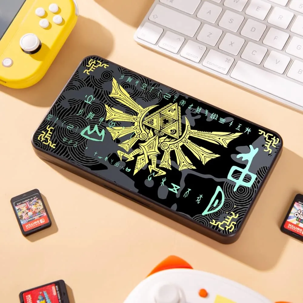 PERFECTSIGHT Switch Game Case Compatible with Nintendo Switch 2/OLED/Switch Lite, 24 Switch Game Holder Cartridge Case with 24 Game & 48 Micro SD Cards Storage, Kingdom Badge