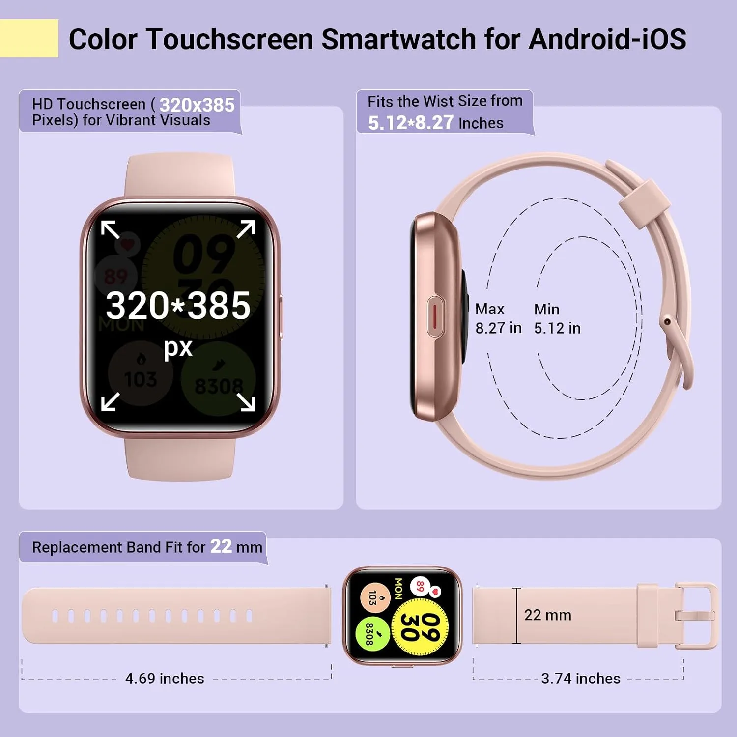 Smartwatch for Women, Compatible with Android & iPhone, 1.8'' Fitness Tracker Watch with Alexa, Call & Notification Alerts, Heart Rate & Sleep Monitor, 120 Sports Modes, Waterproof Watch for Women