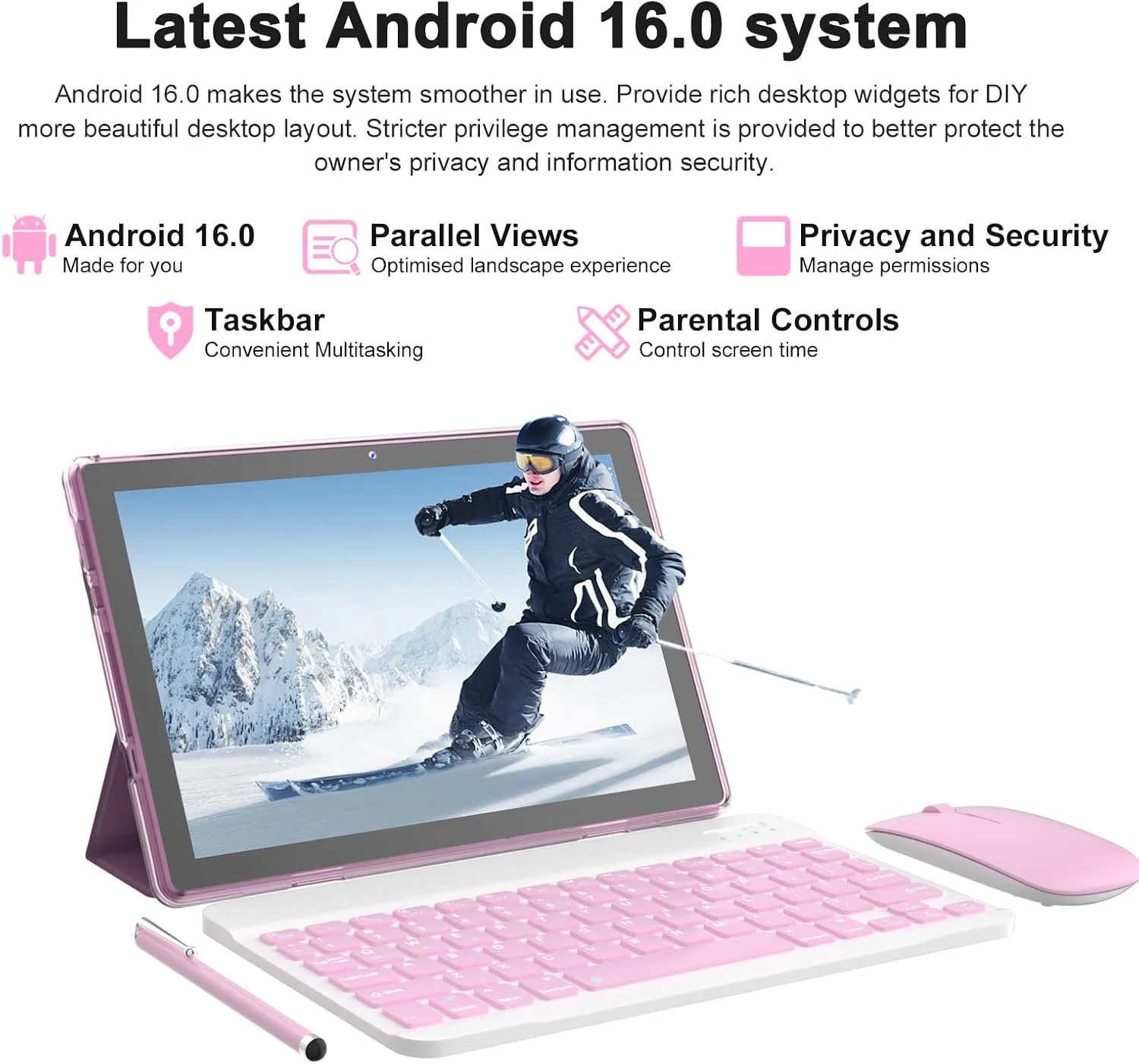 Android 16 Tablet 10 Inch, 12(3+9) GB RAM+64GB ROM, 2 in 1 Tablets with Keyboard Case Mouse Stylus, 2.0GHz Five-core Processor, 1280 * 800 IPS HD Screen, 5G WiFi6 BT 5.3 Tableta PC