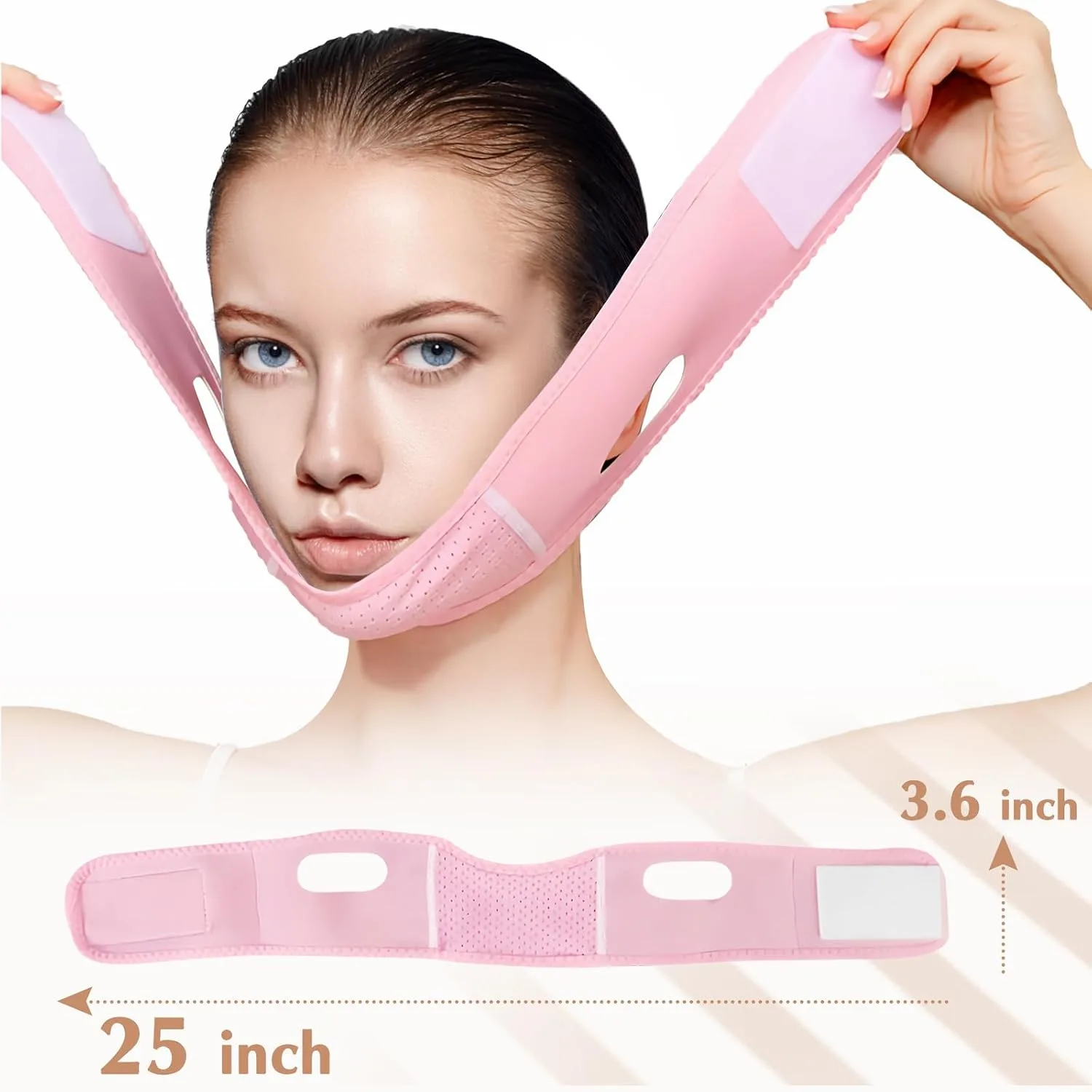 Reusable V Line Lifting Mask with Chin Strap for Sleeping, V Shaped Face Mask for Sagging, Jawline Shaper(Pink)