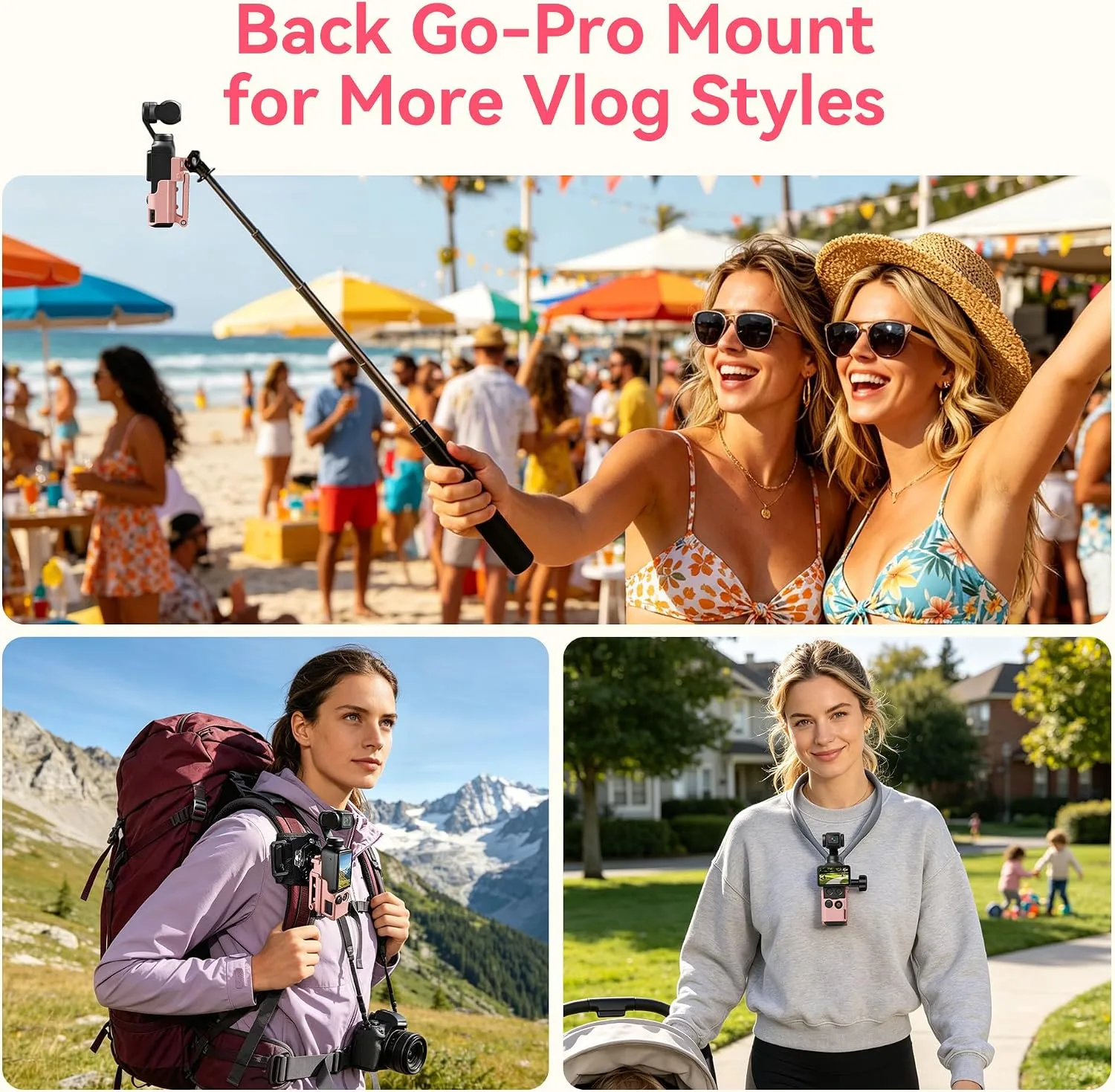 AMAZEAR Magnetic Mount Stand Compatible with DJI Osmo Pocket 4P/4/3/Xtra Muse, Pocket4 Accessories Adapter Clamp Magnet Suction Case Holder on Desktop/Vertical Surface, 180° Adjust Handle, Lightpink