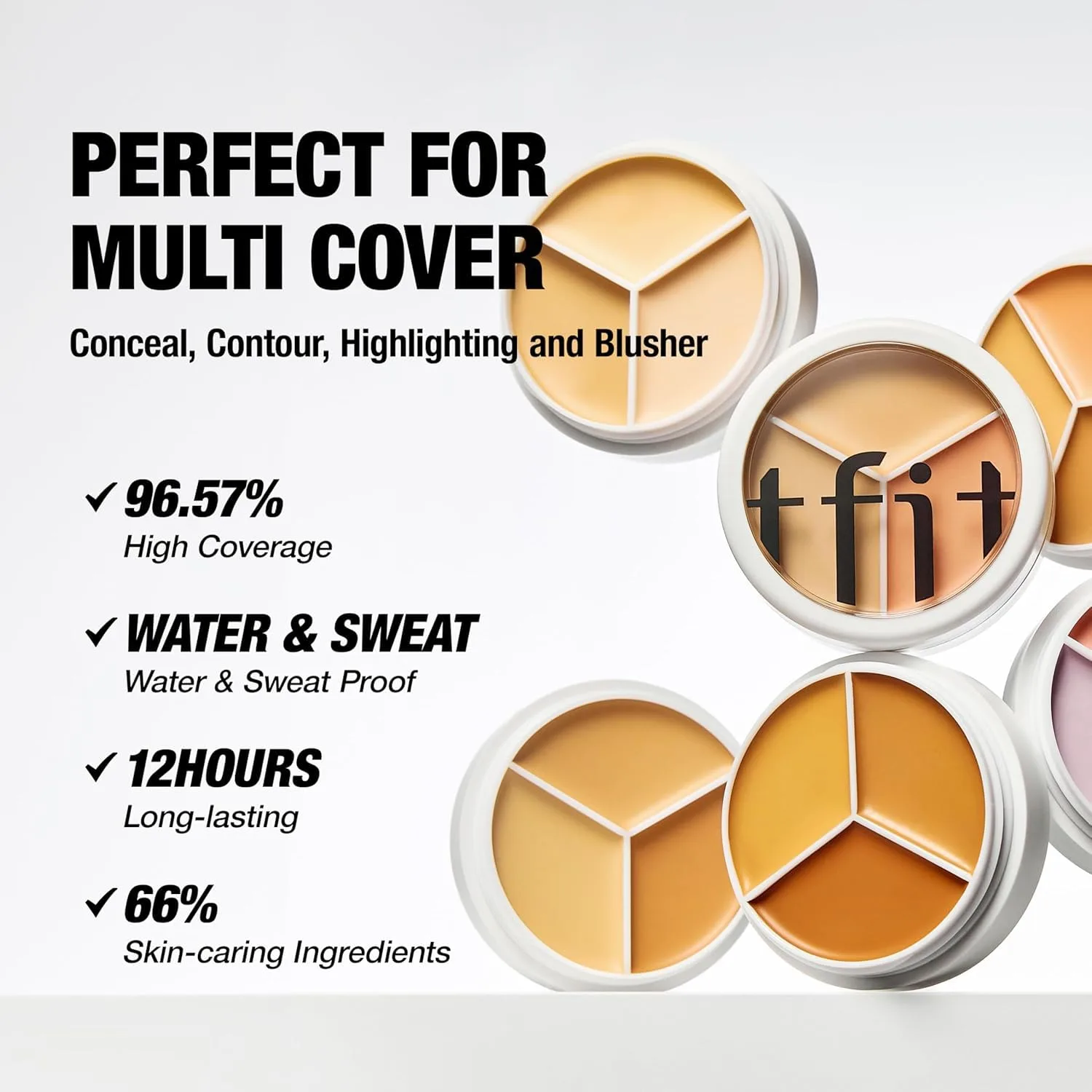 TFIT 3 Color Concealer Cream Palette Full Coverage 0.52 Ounce 03 Cool