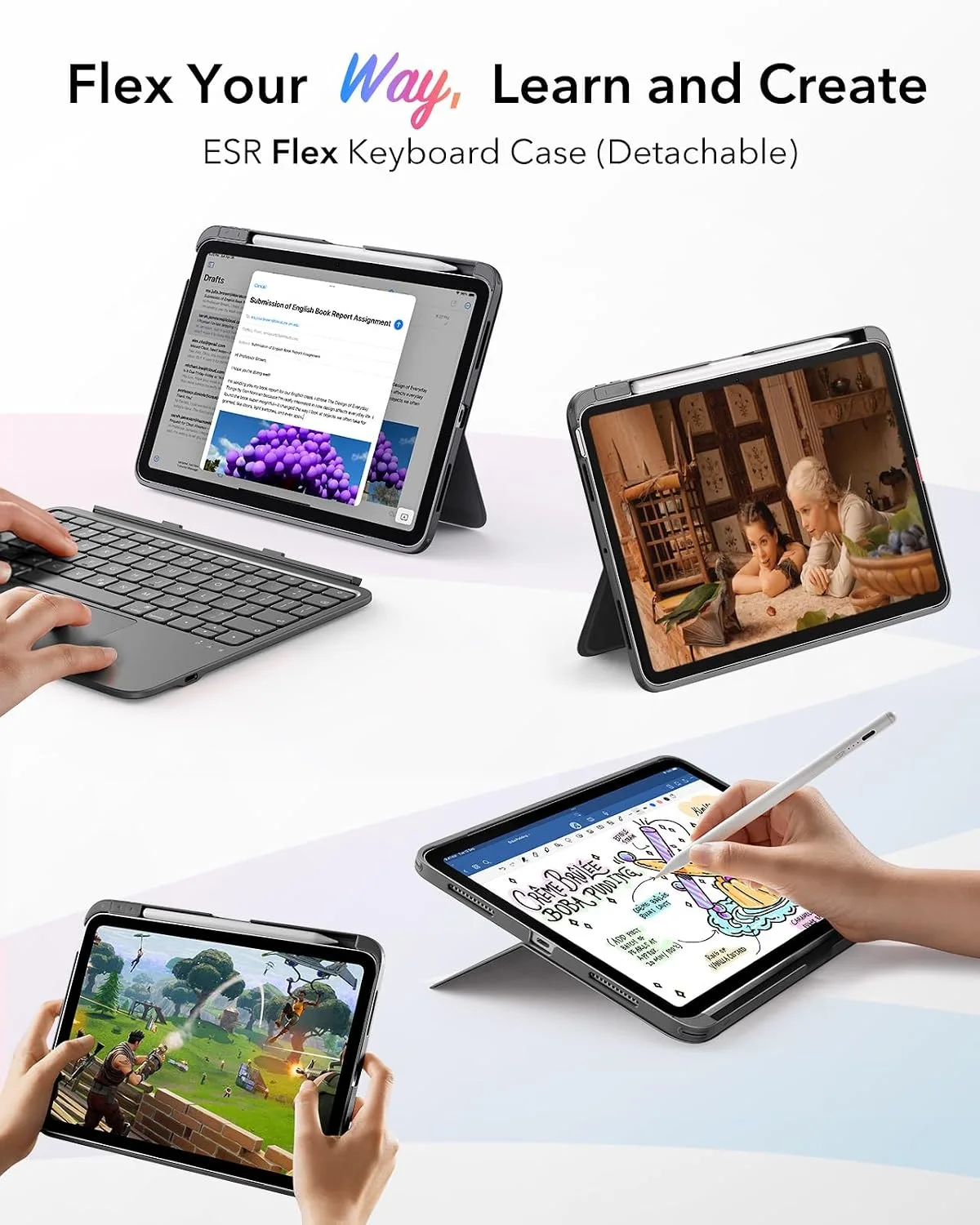 ESR for iPad Air 11 Inch Case with Keyboard M4/M3/M2, Ultra-Light