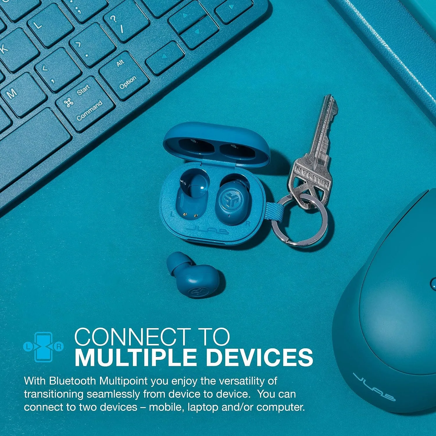 JLab JBuds Mini True Wireless Earbuds, Bluetooth Multipoint Teal