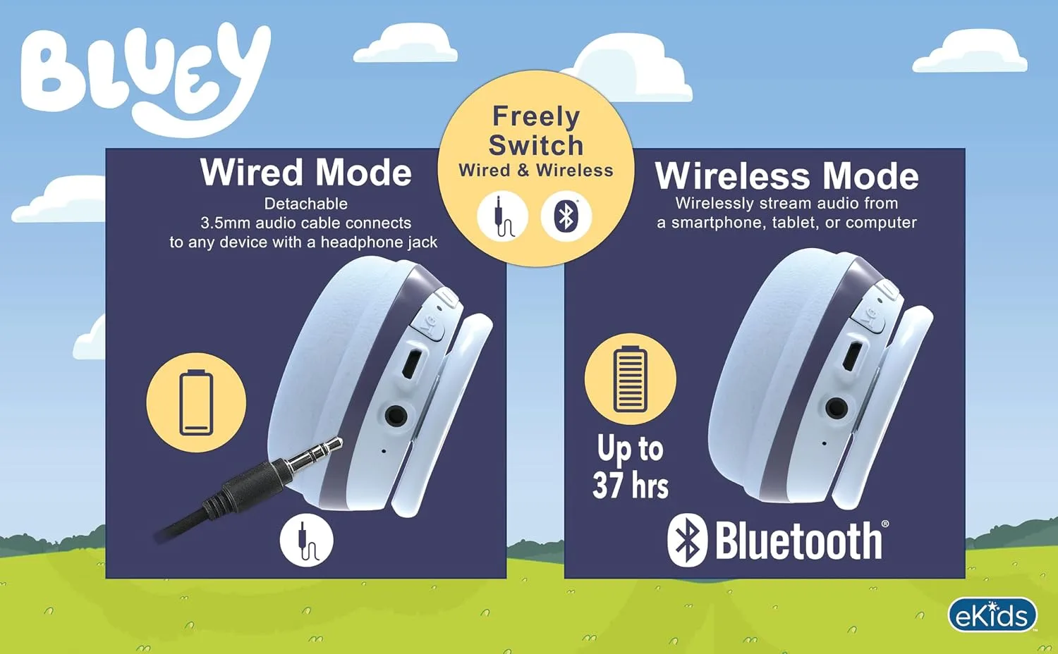 Bluey Bluetooth Headphones for Kids, Volume Reduced Wireless Headphones