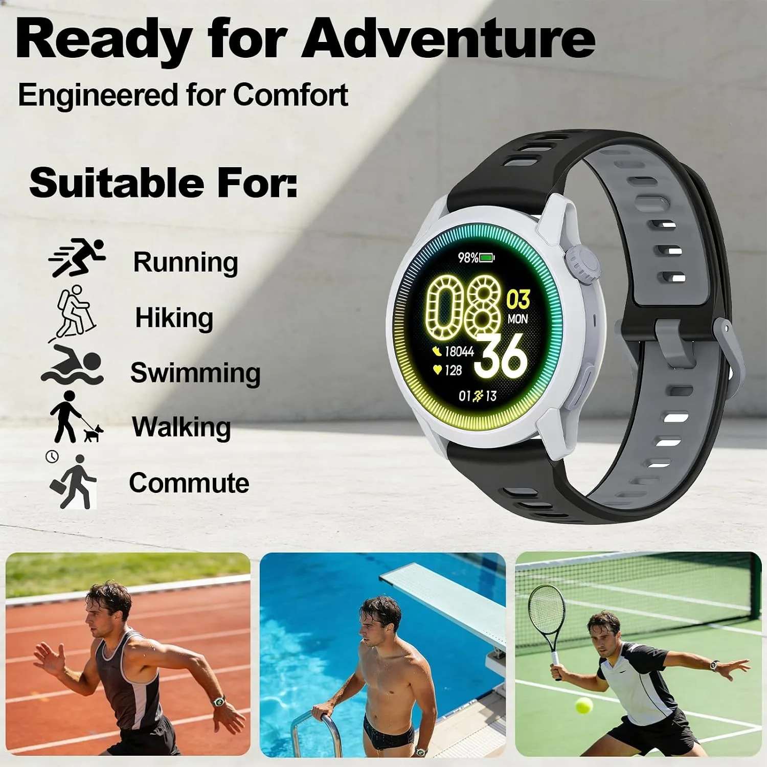 Silicone Bands Compatible with COROS PACE 3/4/Pro, COROS APEX PRO/2 Pro/APEX 46 MM/APEX 4 42 MM, Replacement Breathable Smartwatch Straps for Women and Men