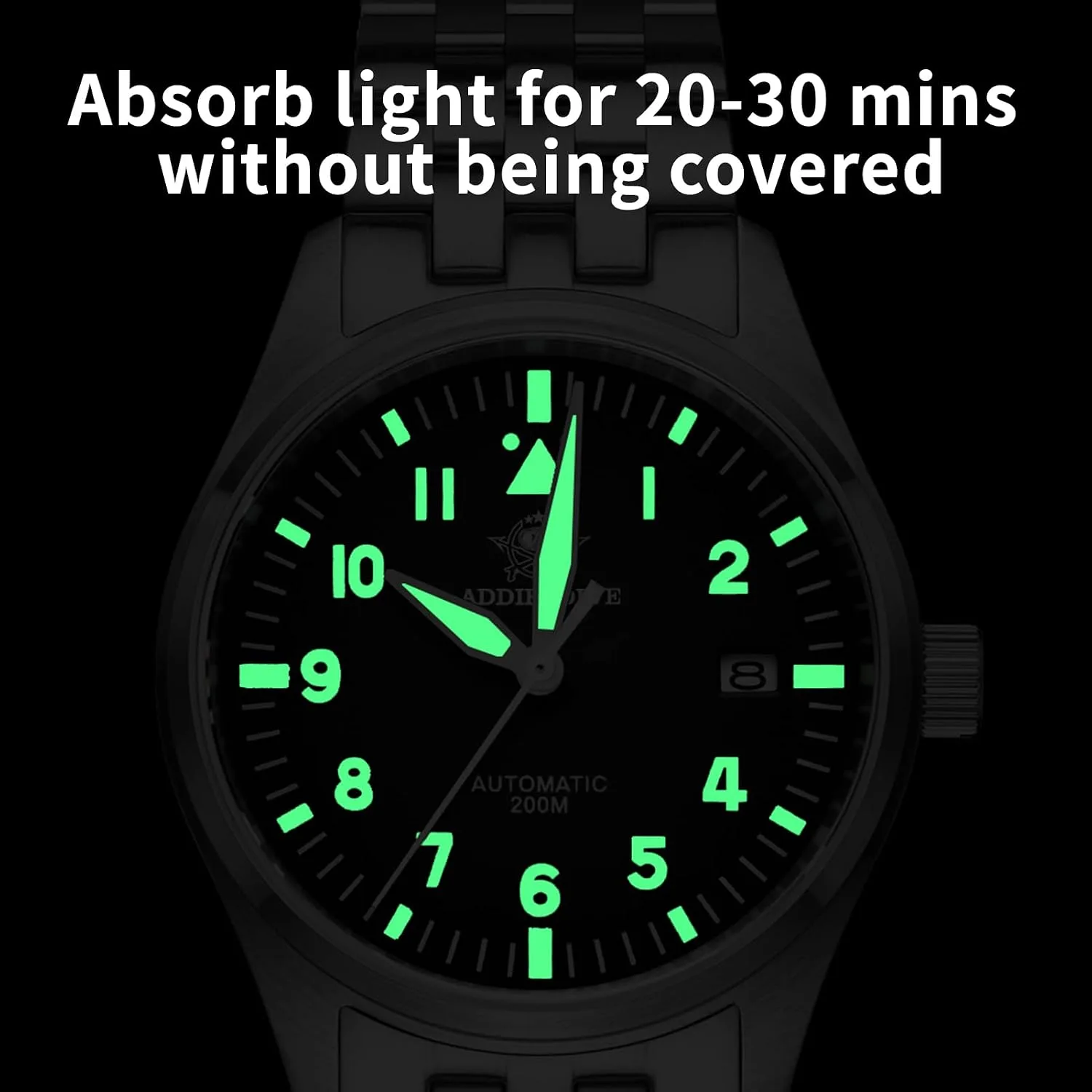 ADDIESDIVE Automatic Watches for Men Stainless Steel Diver 200 M Luminescent Analog Business Casual Dress Watch Men