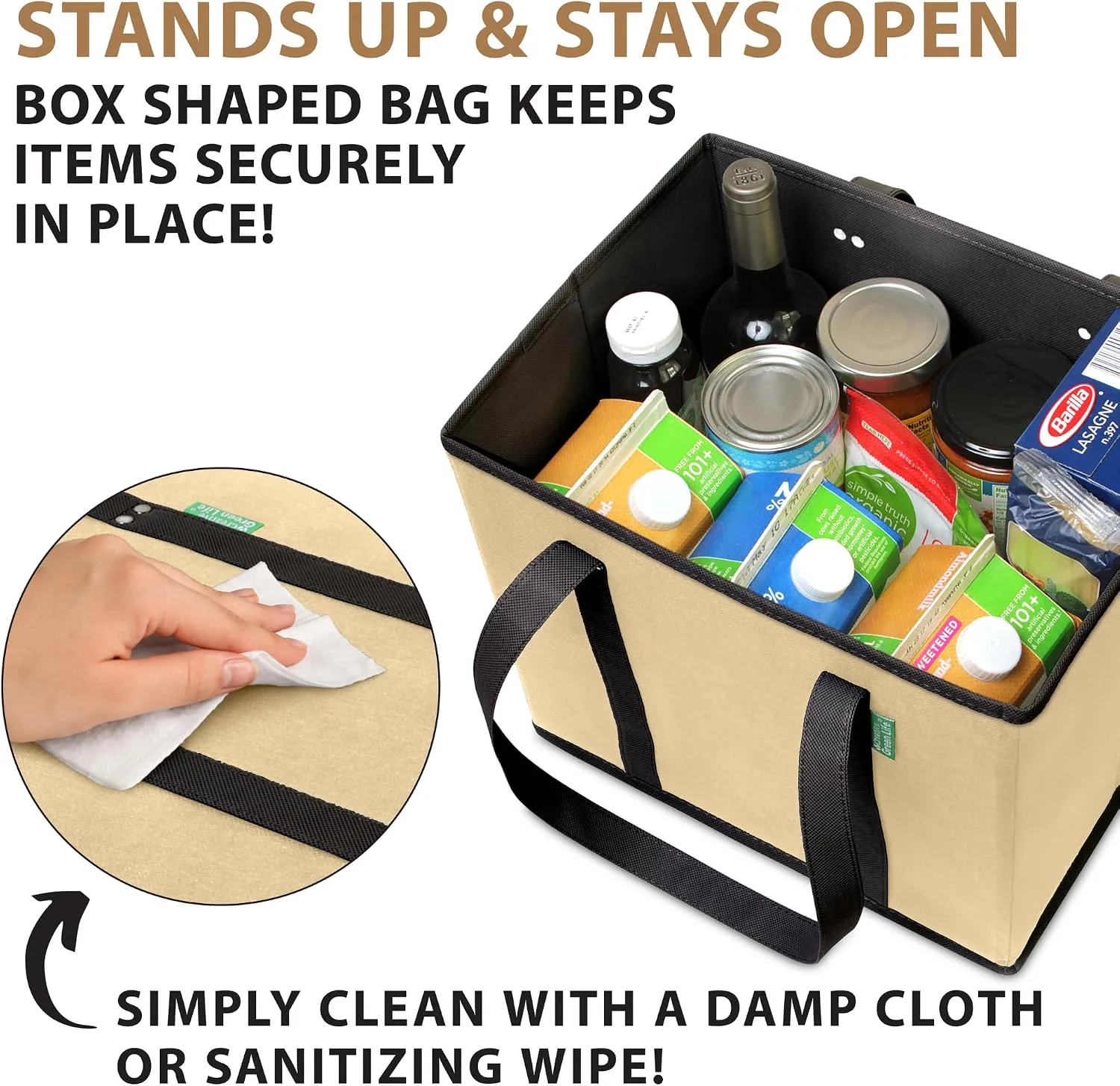 Reusable Grocery Bags (3 Pack) – Heavy Duty Reusable Shopping Bags, Beige