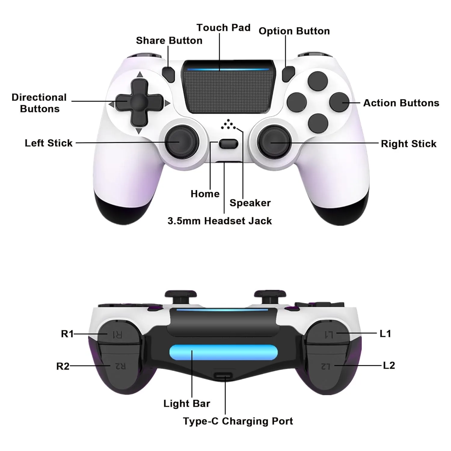 MOVONE Wireless Controller Dual Vibration Game Joystick Controller for Ps4 Controller/Slim/Pro,Compatible with PS4 Console (black)
