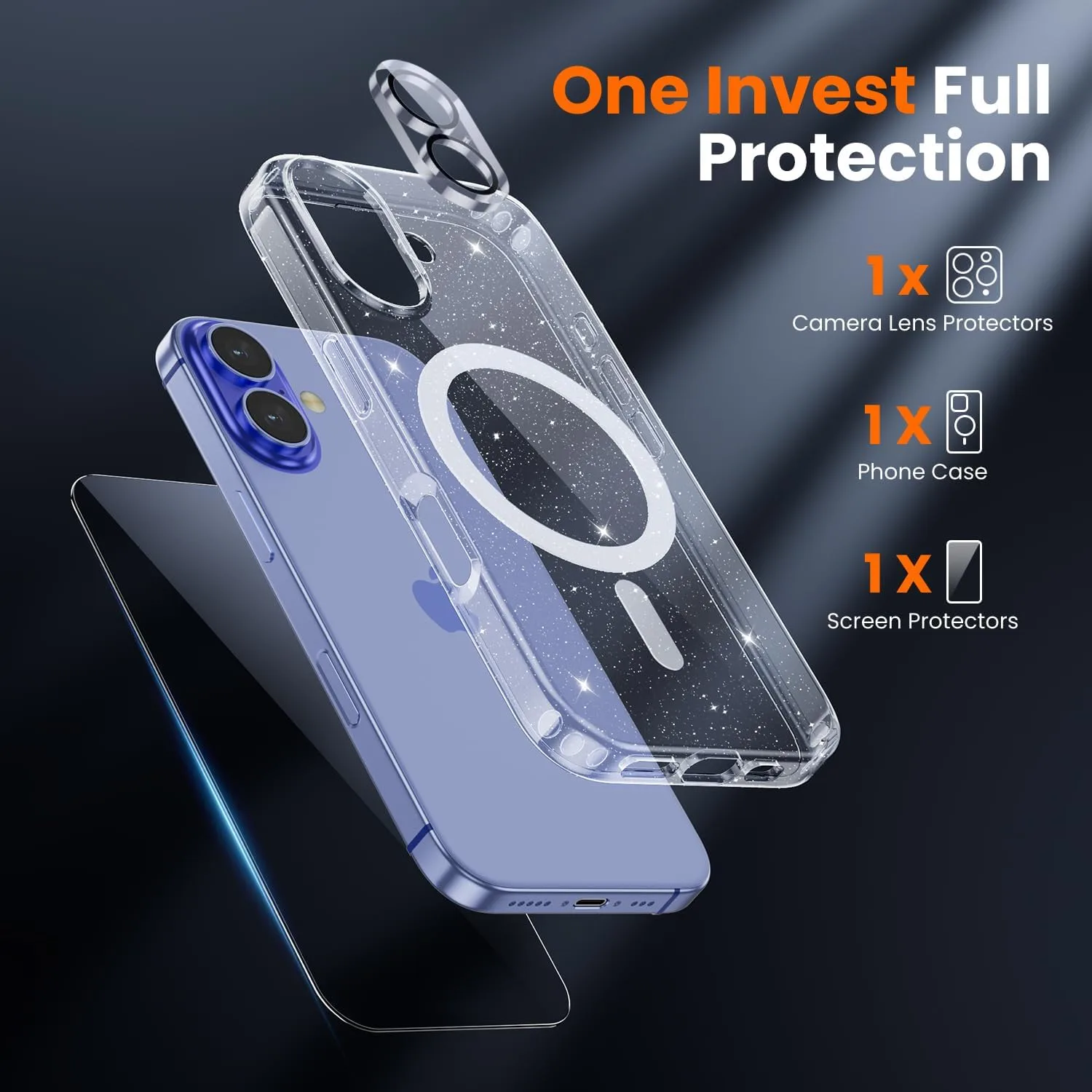 toushion 3 in 1 for iPhone 16 Case Clear Glitter