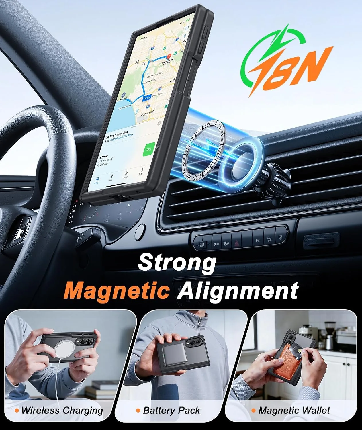 FNTCASE for Samsung Galaxy Z Fold 8 Case Fit for MagSafe Black