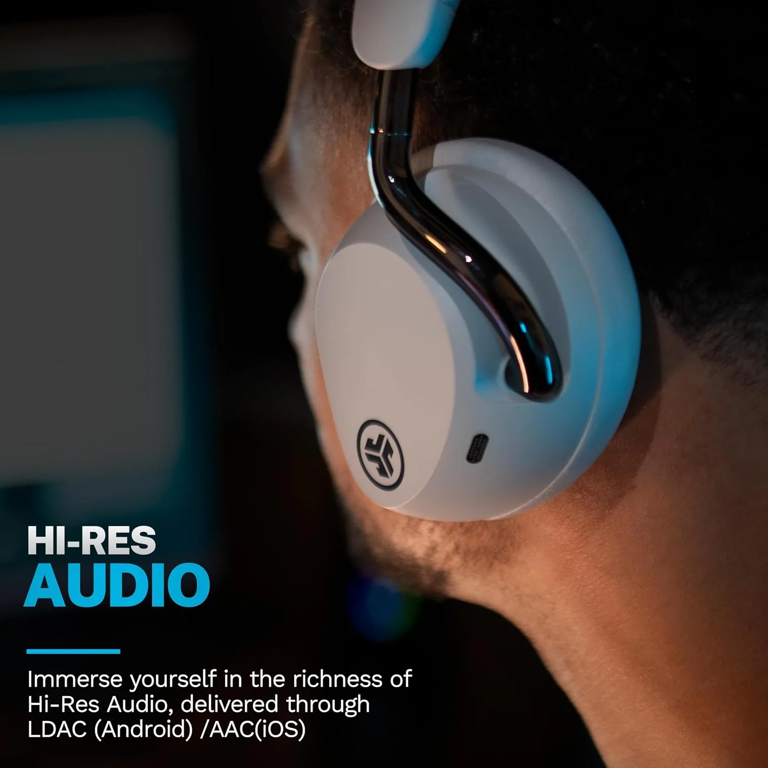 JLab Epic Lux Lab Edition Noise Cancelling Wireless Over Ear Headphones, White