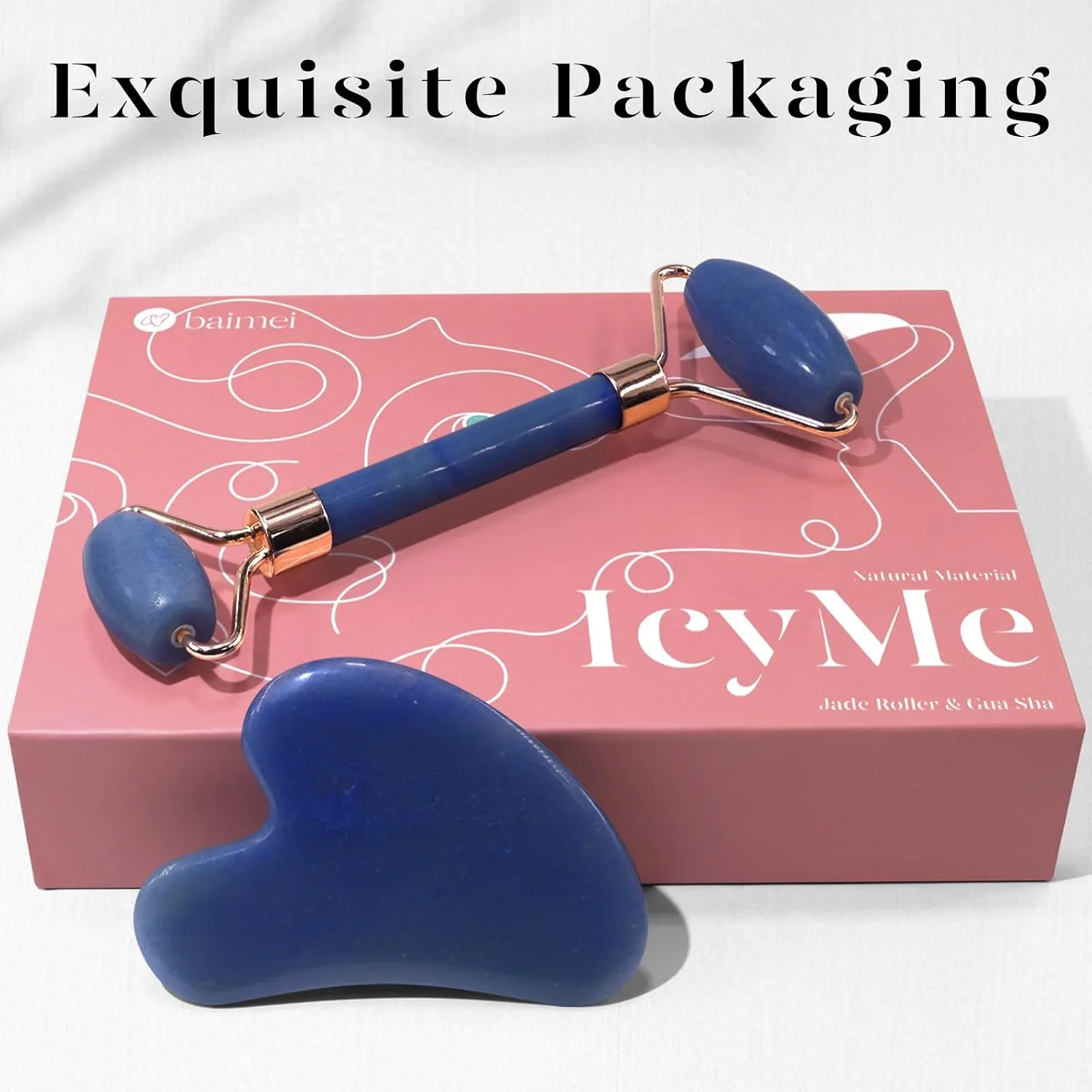 BAIMEI IcyMe Gua Sha & Jade Face Roller Set,Facial Beauty Skin Care Tools
