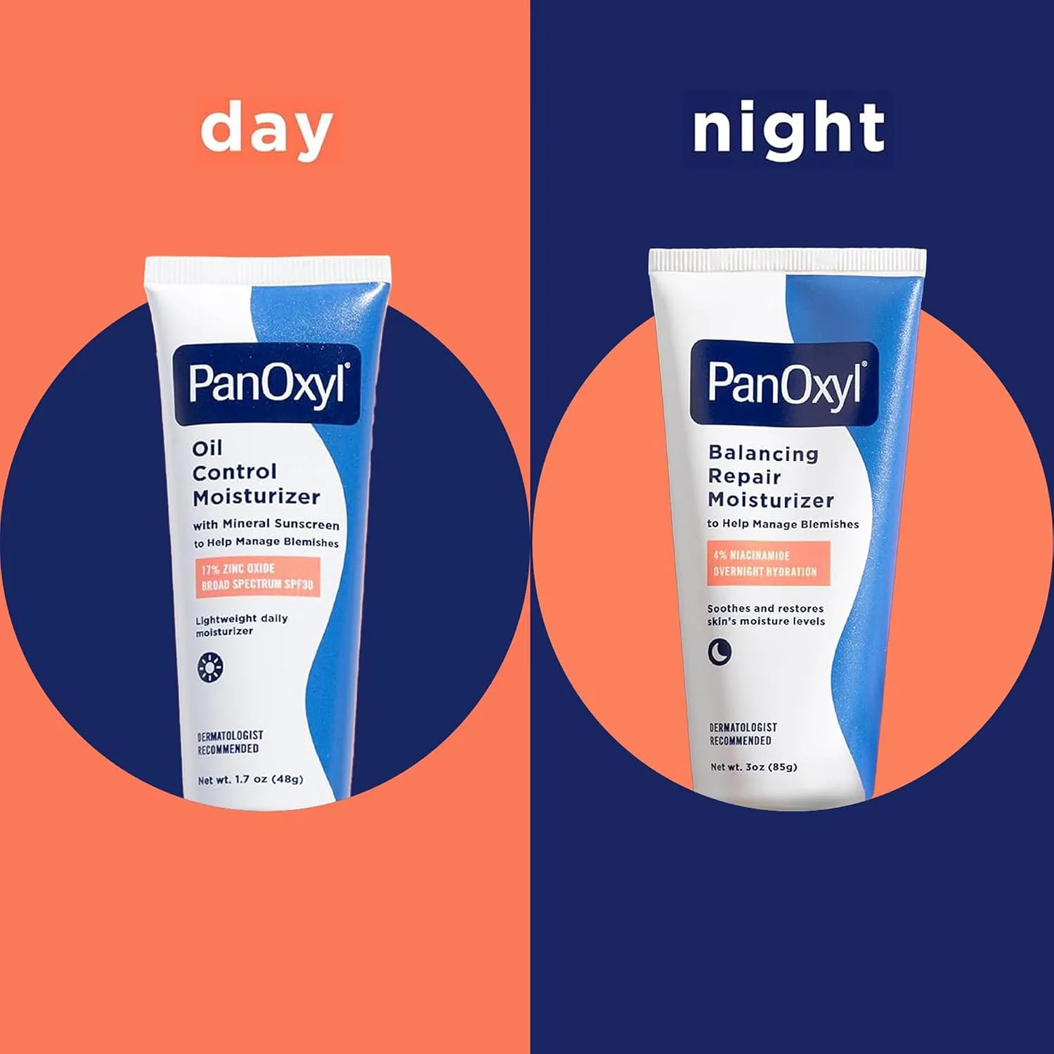 PanOxyl PM Balancing Repair Moisturizer with Niacinamide, Ceramides and Cica, Hydrating Face Moisturizer, Acne Prone Skin and Dry Skin, Non-Comedogenic Night Face Moisturizer, 3 oz
