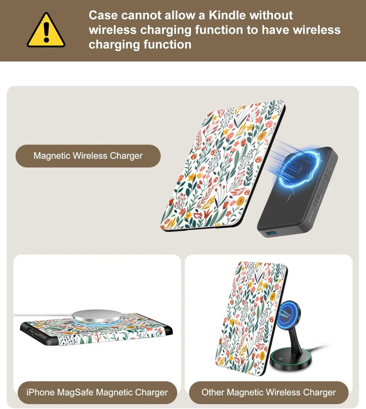 Moko Magnetic Case for 7" Kindle Paperwhite 12th Gen 2024/Colorsoft,Flowers