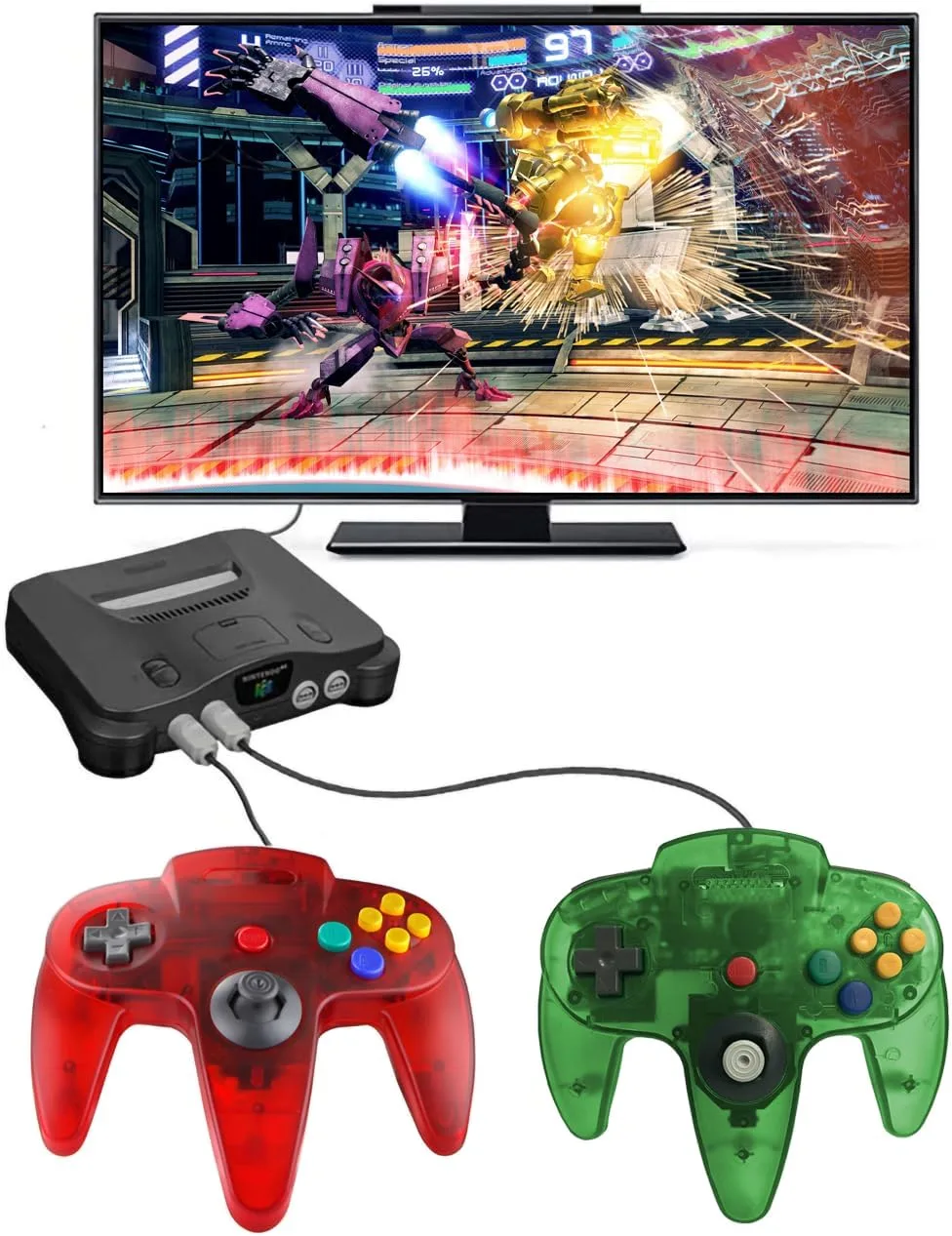 ZeroStory Classic N64 Controller, Wired N64 Controller Upgraded Joystick for N64 Video Game Console (Transparent Red and Transparent Green)