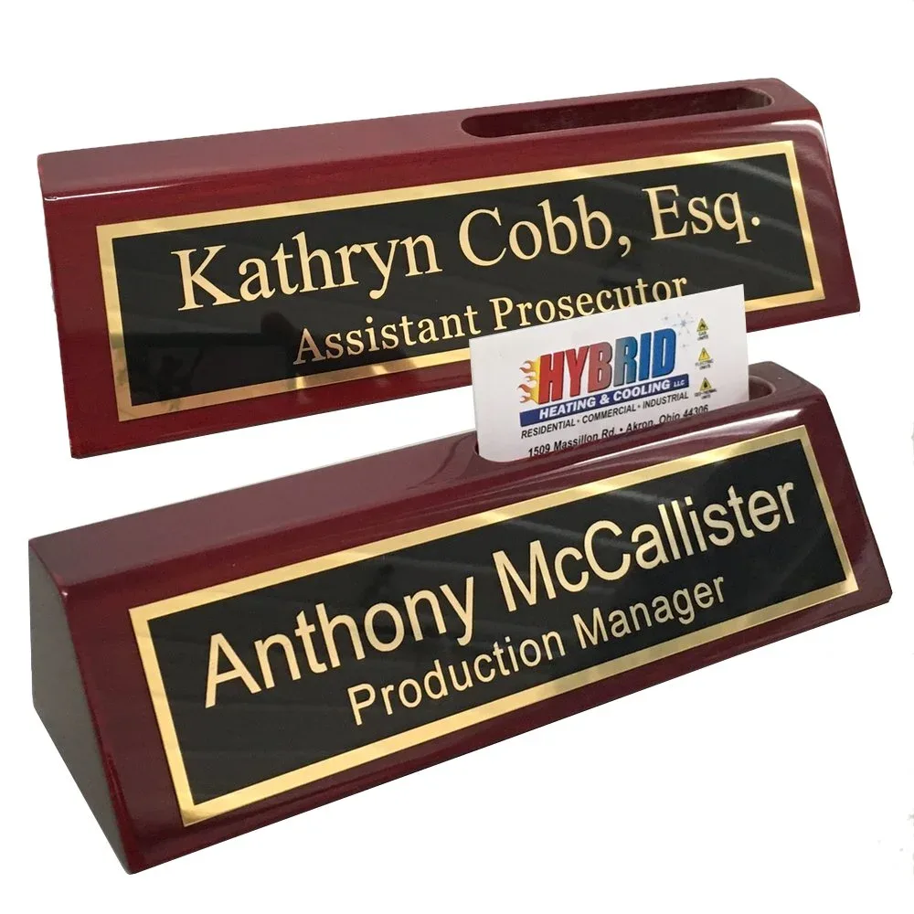 Placa para escritorio Griffco Supply Rosewood con porta tarjetas