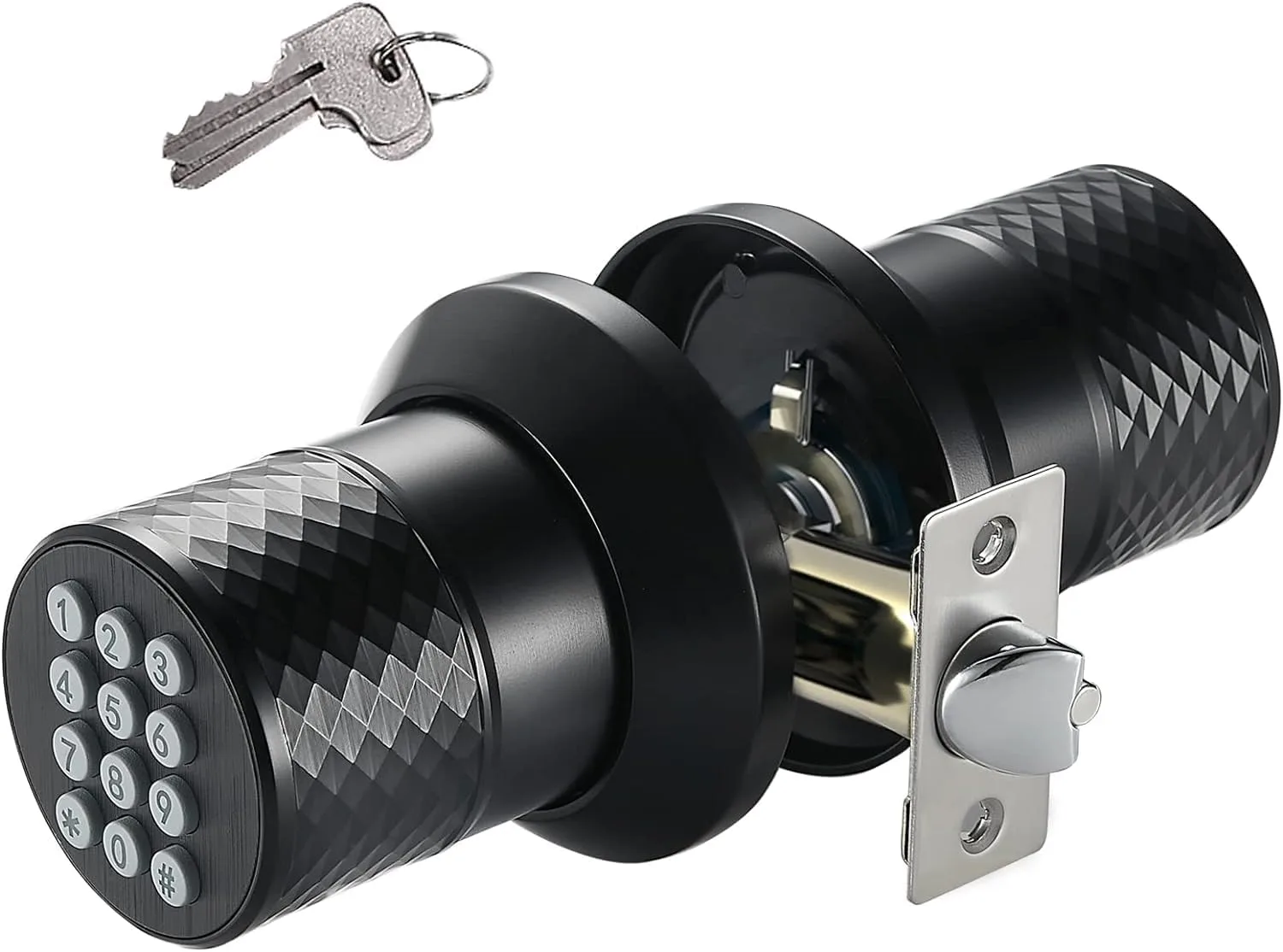 Buoan Keypad Door Knob Lock, Keyless Entry Door Knob with Handle, Black