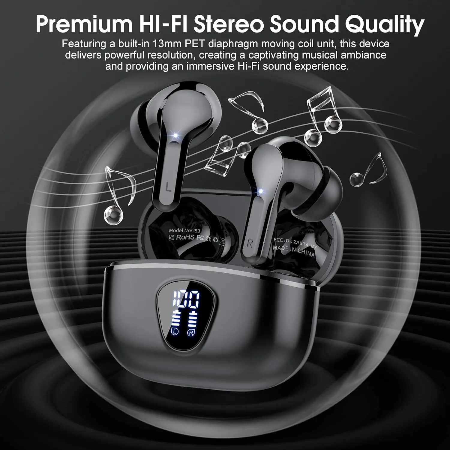 Wireless Earbuds, Bluetooth 5.4 Headphones HiFi Stereo, Bluetooth Earbuds