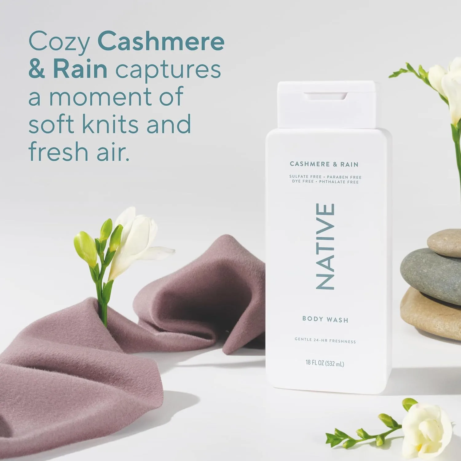 Native Clean Body Wash for Women & Men, Cashmere & Rain Scent, 18 fl oz