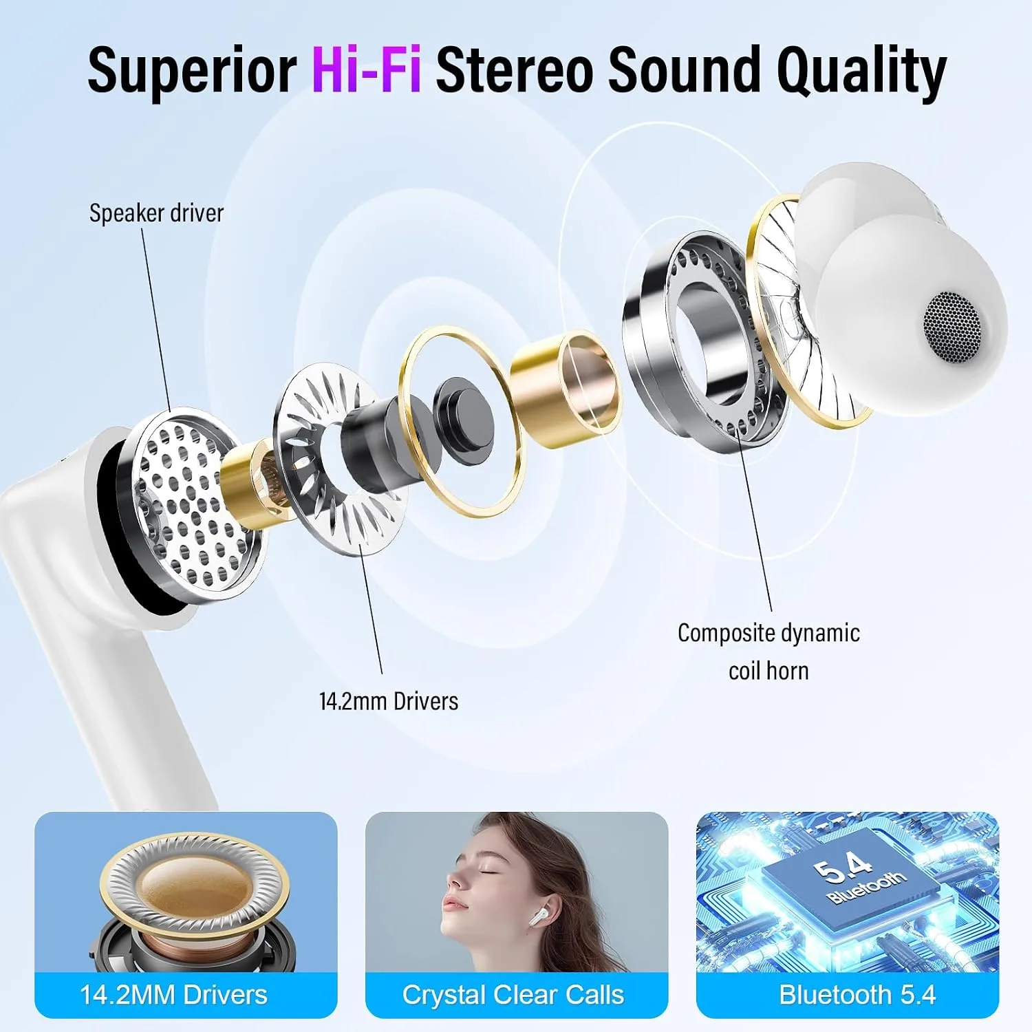 Active Noise Cancelling Ear Buds 48H Wireless Earbuds with Touch Screen