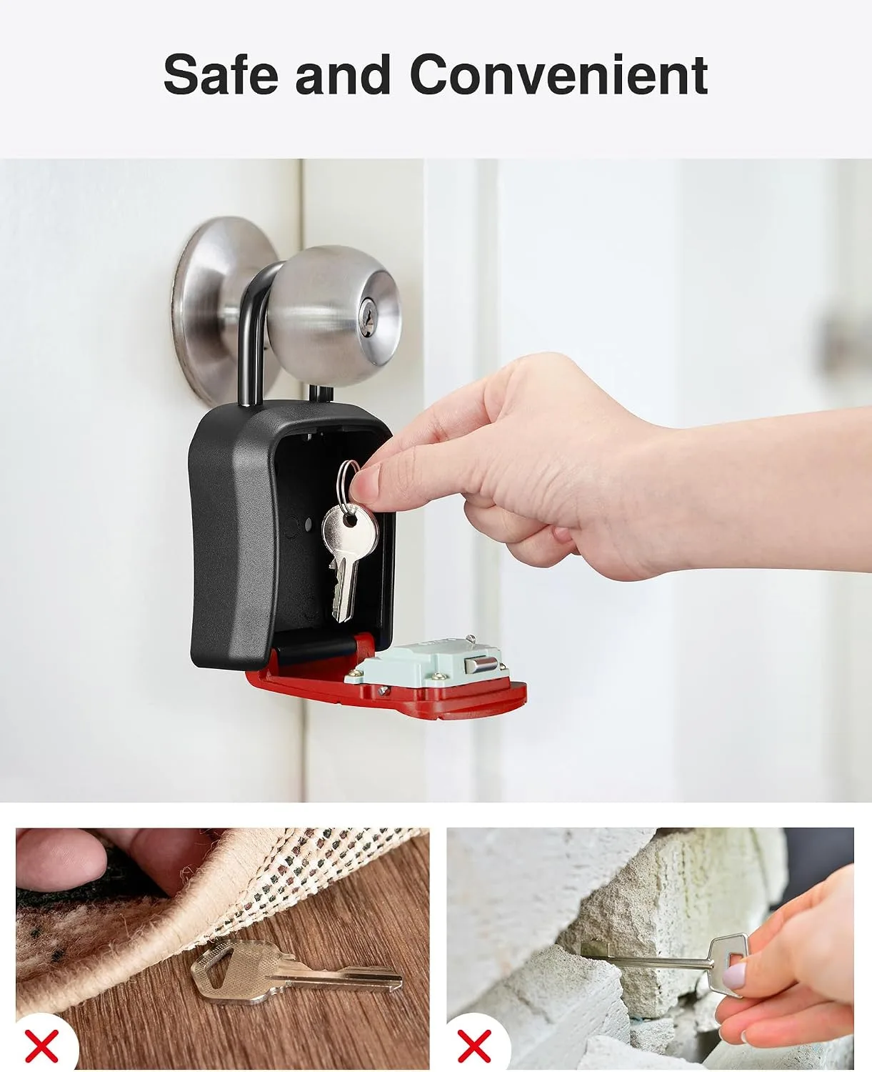 Puroma Key Lock Box Outdoor 4 Digit Code Combination Lockbox House, 1 Red