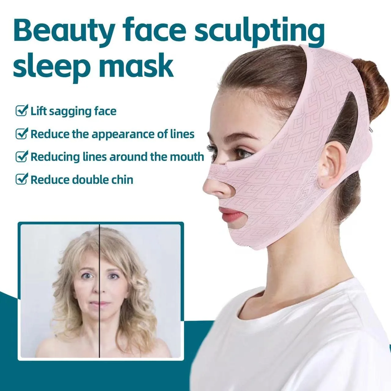 Beauty Face Sculpting Sleep Mask, Double Chin Reducer,V Shaped Slimming Face Mask, Reusable Facial Shaped UP Lift Mask- Anti-Aging and Anti-Wrinkle Band（1Pcs）