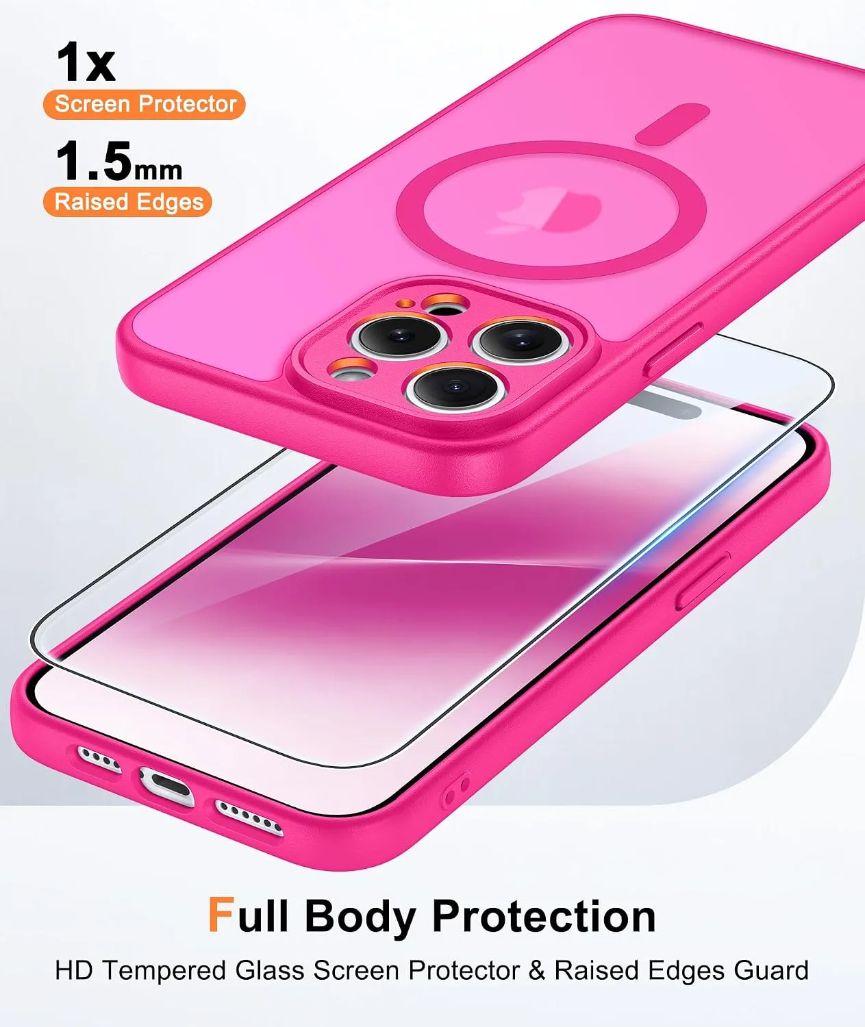 FNTCASE for iPhone 14-Pro Case Fit for MagSafe HotPink