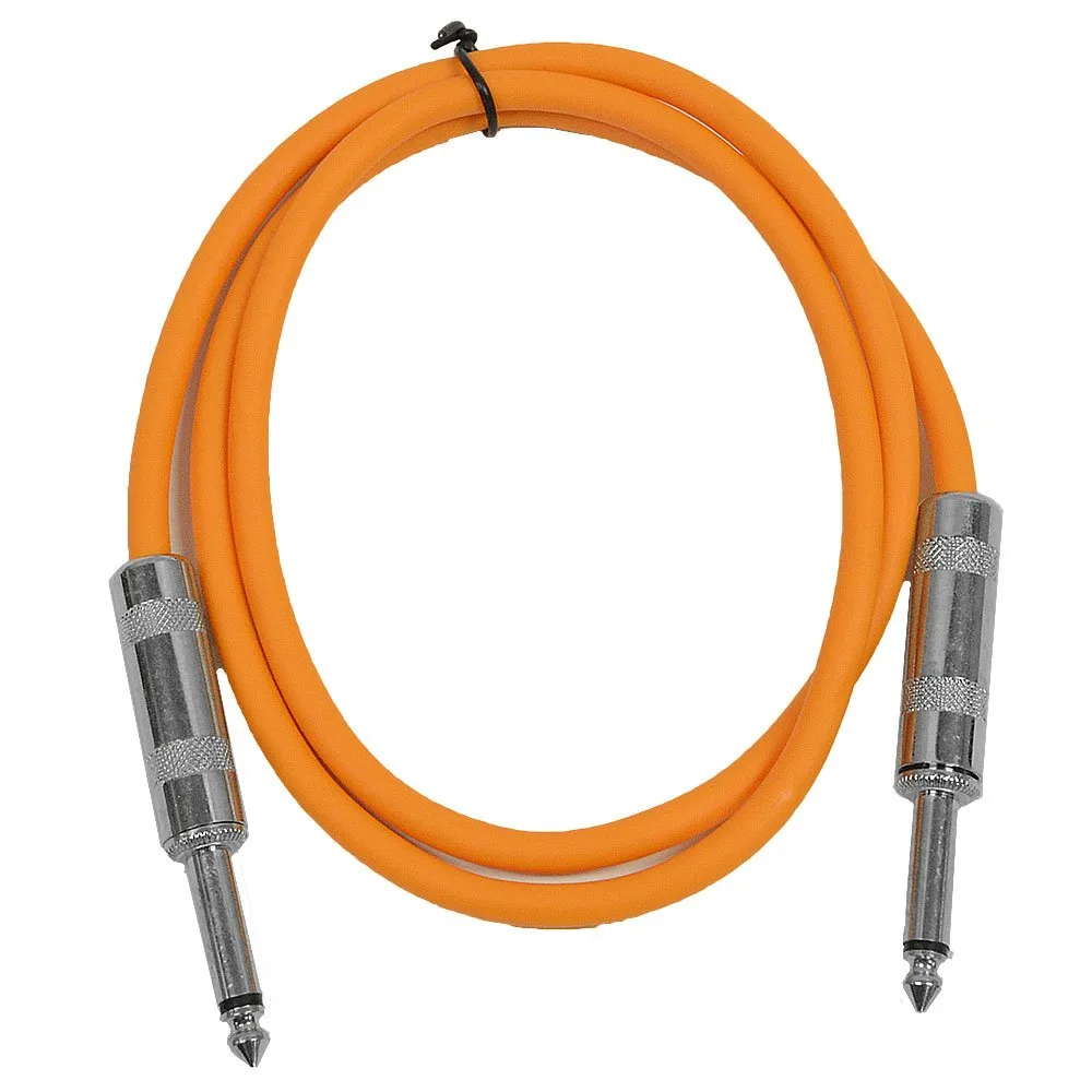 Seismic Audio - SASTSX-2 (6 Pack) - 2 Foot TS 1/4" Guitar, Instrument, or Patch Cables Orange