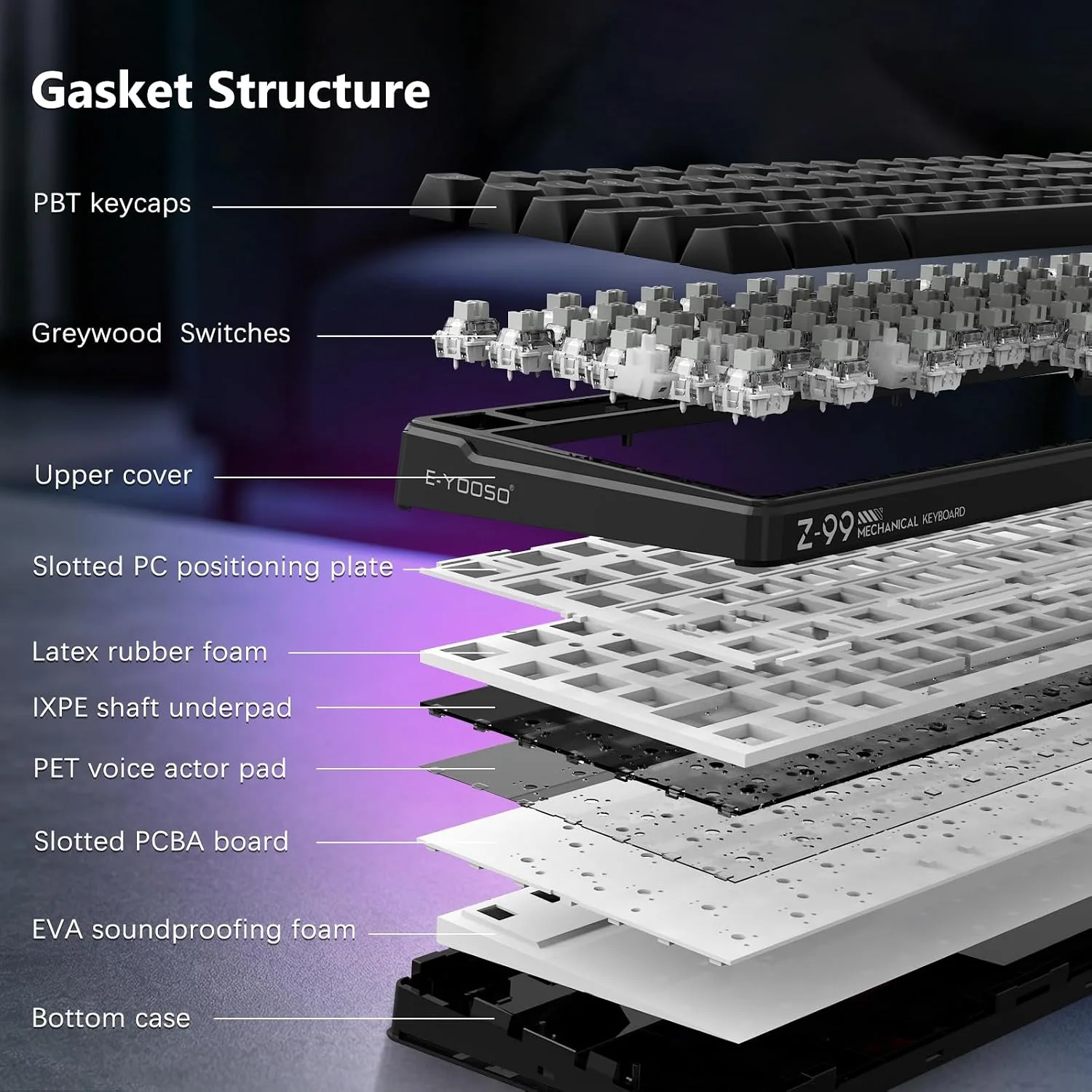 HUO JI Z-99 Wired Mechanical Keyboard, Creamy Sound, RGB Backlit, Black