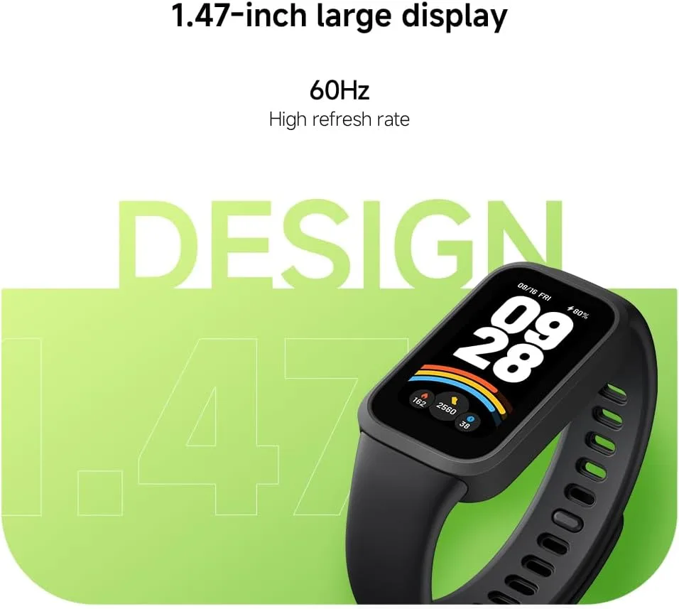 XIAOMI Smart Band Active Global Version 1.47'' Display 18-Day Battery Life Modes All-Day Health and Fitness Monitoring 5ATM (9 Active Black)