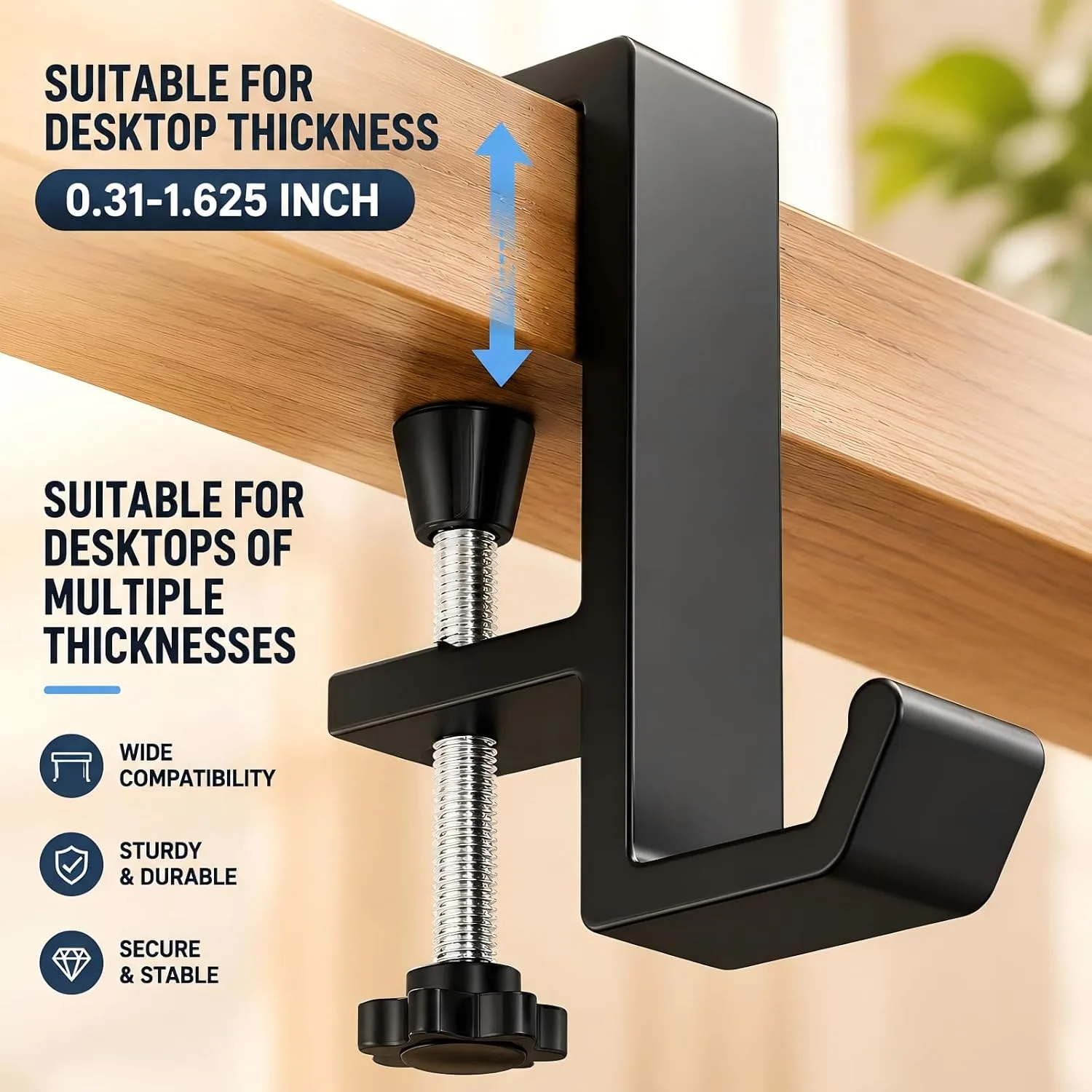 JAKO Headphone Stand - Aluminum Alloy Headphone Holder, Under Headset Stand for Desk Fit for PC Gaming Headset Hanger Hook Suitable for Office, Computer, Student Class Desk, Handmade Creator Table