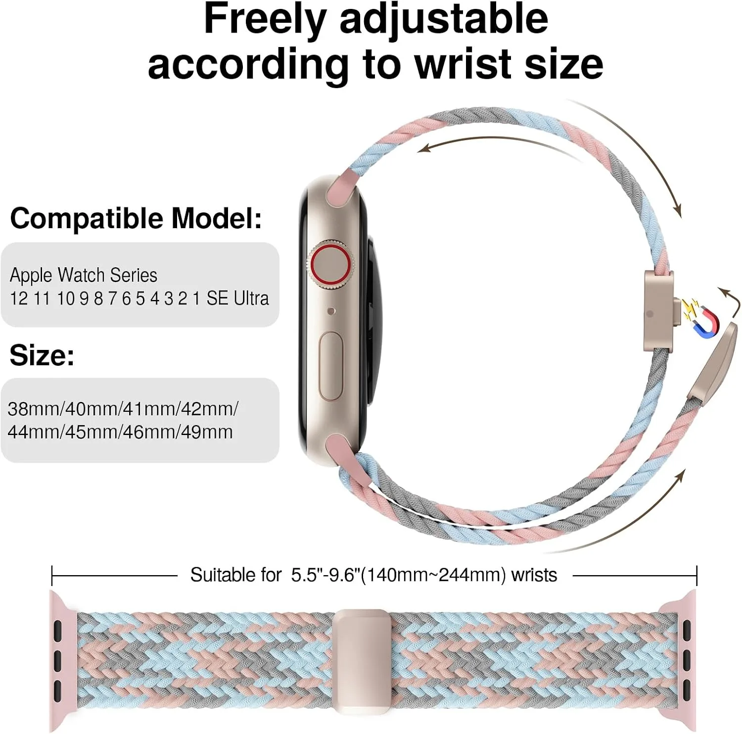 Braided Stretchy Magnetic Sport Band for Apple Watch Bands for Women Men