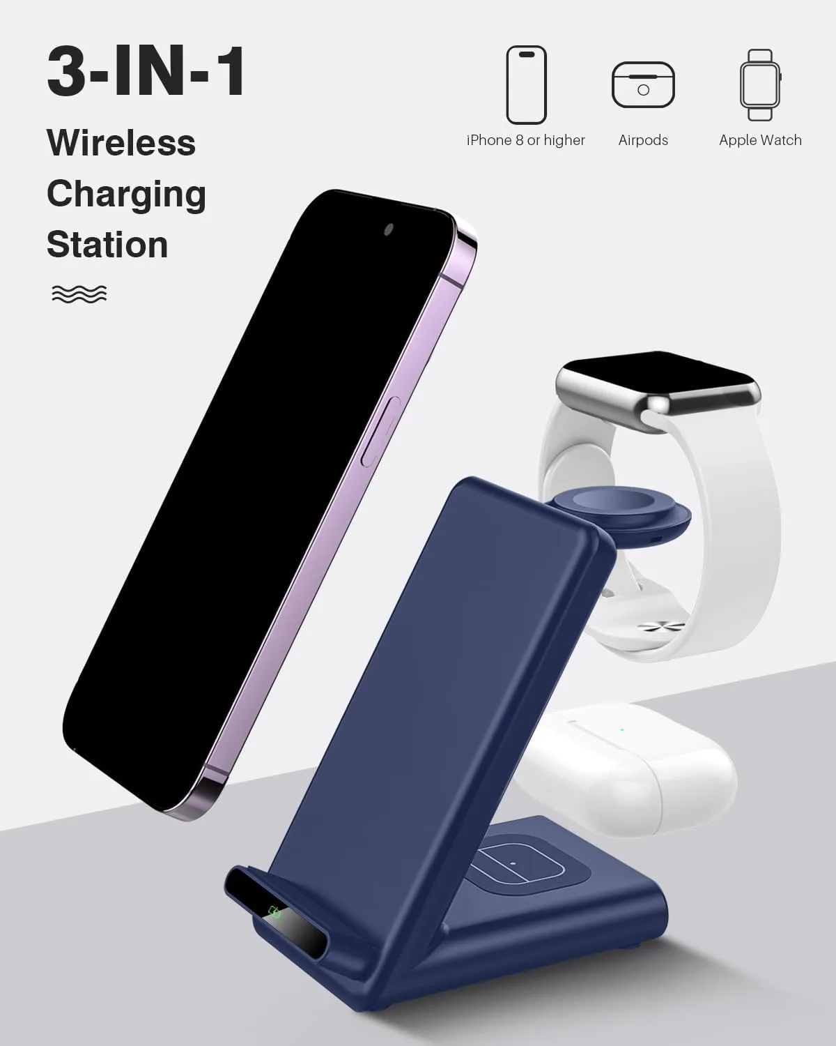Wireless Charging Station,3 in 1 Charging Stand for Apple Multiple Devices