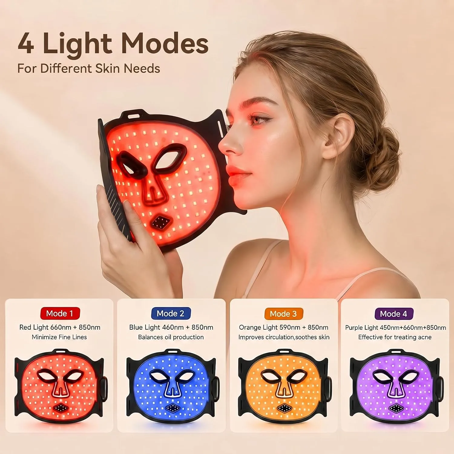 Red Light Therapy Mask for Face,Wireless LED Face Mask Infrared Skincare Device with 336 LEDs and Timer,Rechargeable and Ergonomic Design for Home & Travel