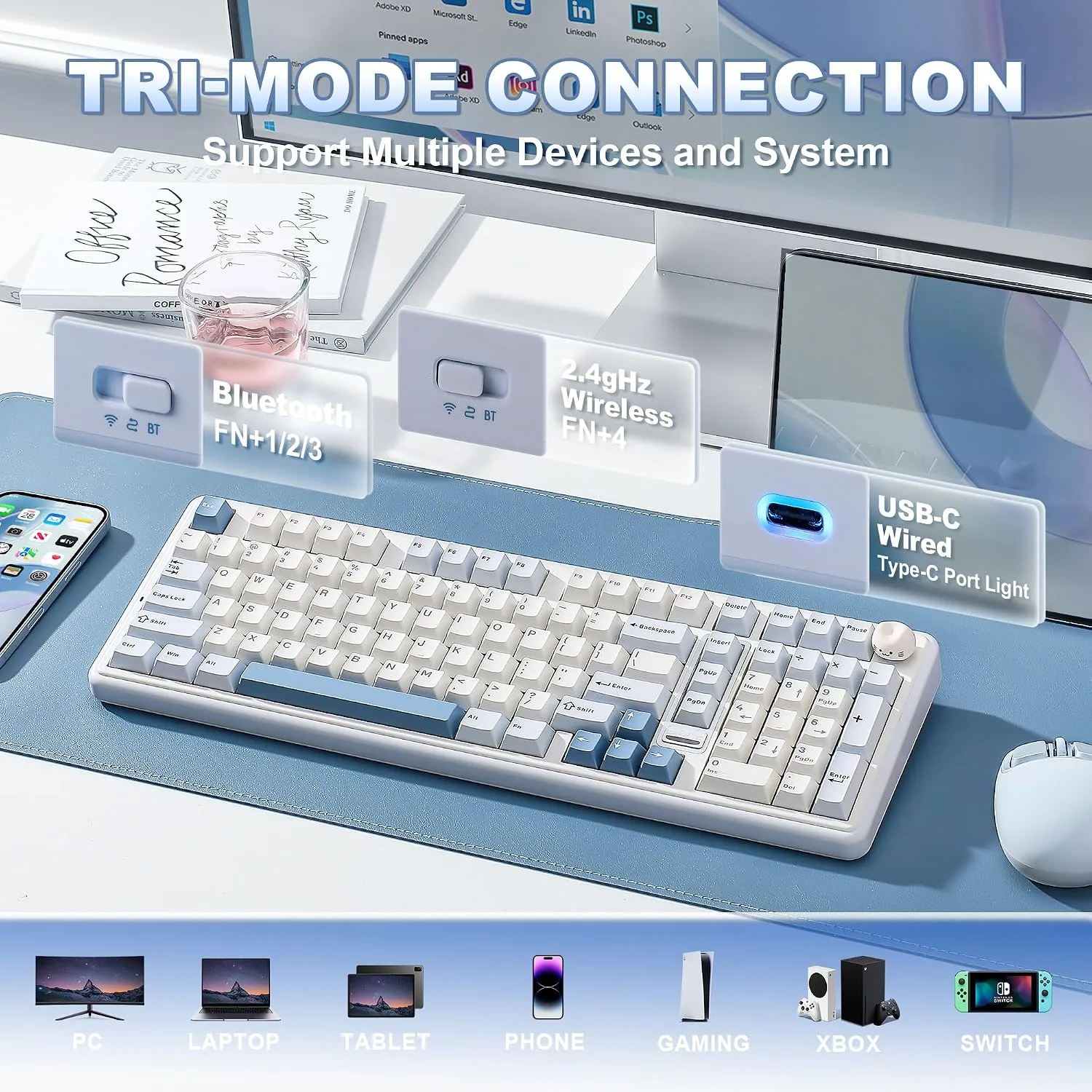 YUNZII B98 PRO 96% Wireless Mechanical Keyboard(Blue, Candy Switch)