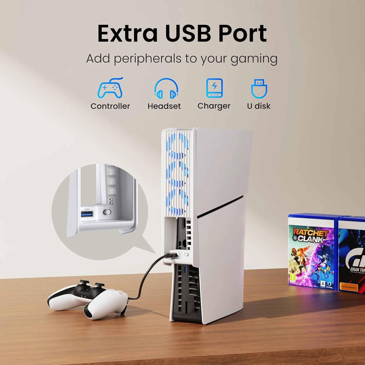 KIWIHOME Cooling Fan for PS5 Slim, Larger 3-Fan with Auto Speed USB3.0