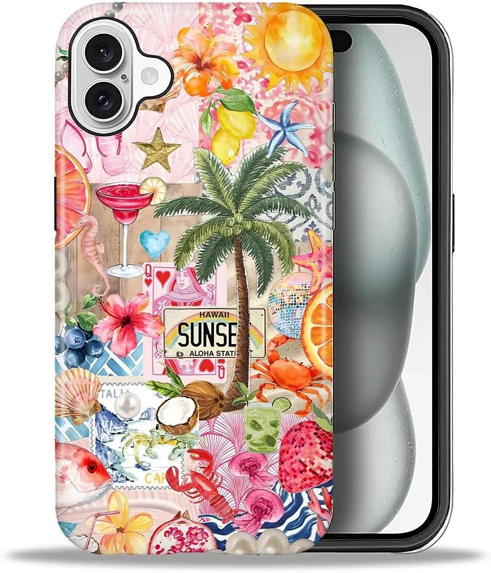 DAIZAG Case for iPhone 16 Plus,Mixed 2 Layer Design Shockproof Soft TPU Ddouble Protection Phone Case for iPhone 16 Plus-Aesthetic Summer Beach