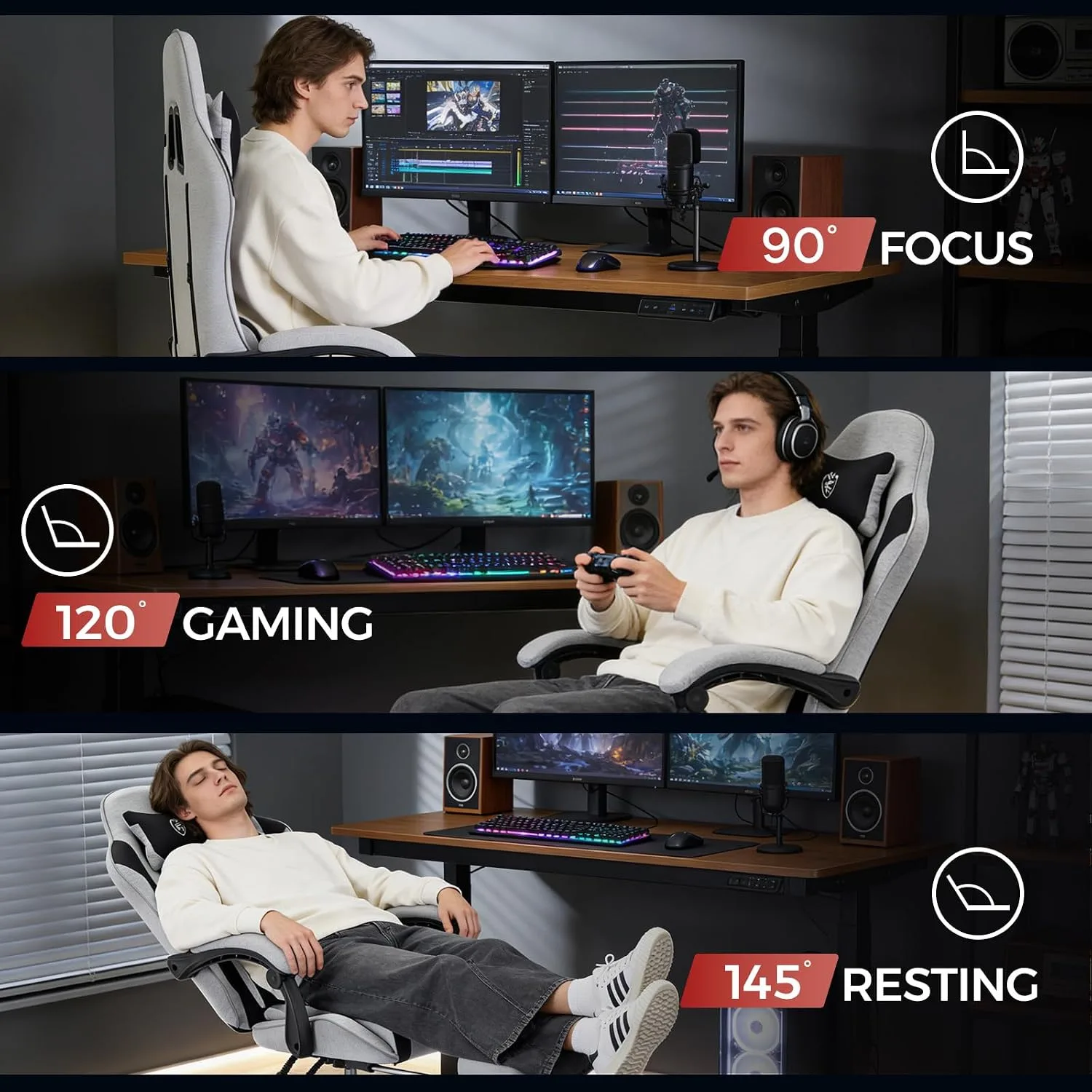 Gaming Chair,Office Chair with Massage,Gel Pad,Grey Black